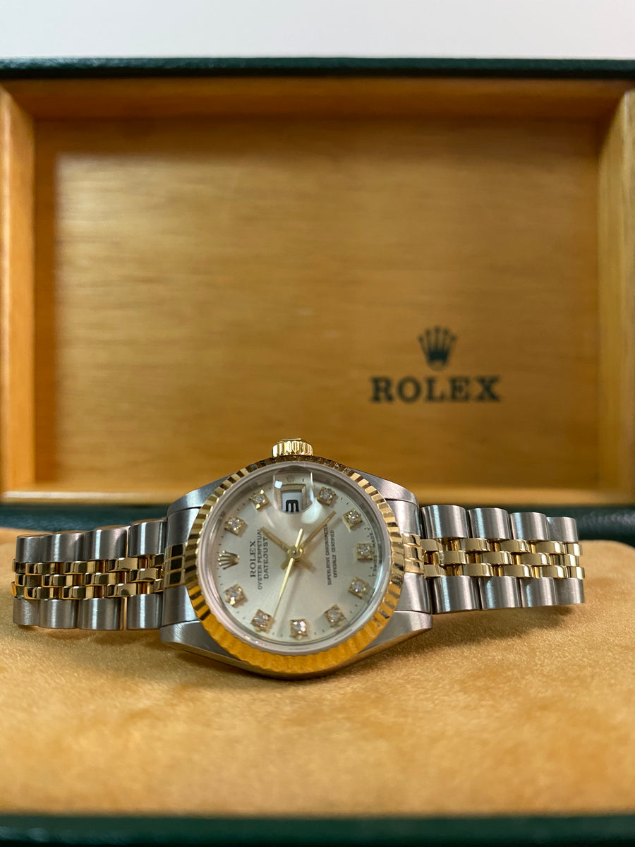 Rolex Steel & Yellow Gold Lady-Datejust - S serial - Fluted Bezel - Silver Diamond Dial - Jubilee Bracelet - 69173