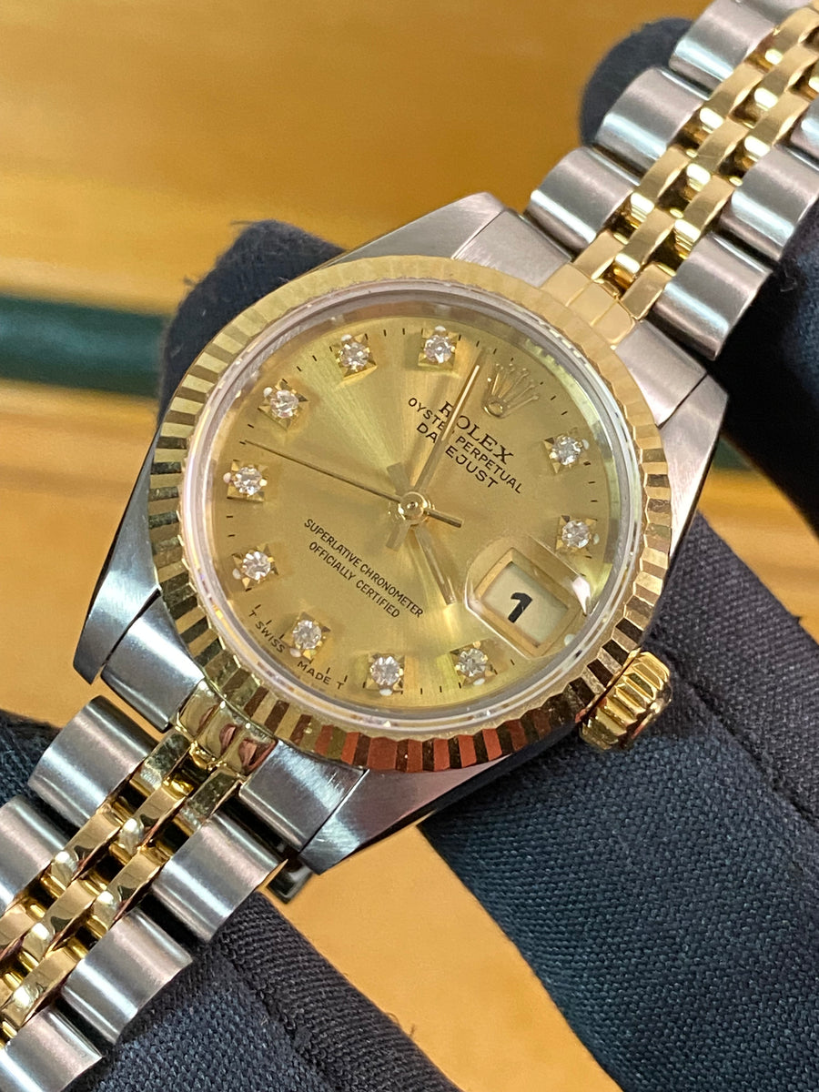 Rolex Steel & Yellow Gold Lady-Datejust - R serial - Fluted Bezel - Champagne Diamond Dial - Jubilee Bracelet - 69173