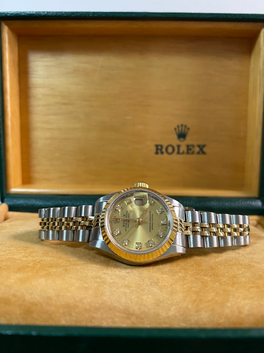 Rolex Steel & Yellow Gold Lady-Datejust - R serial - Fluted Bezel - Champagne Diamond Dial - Jubilee Bracelet - 69173