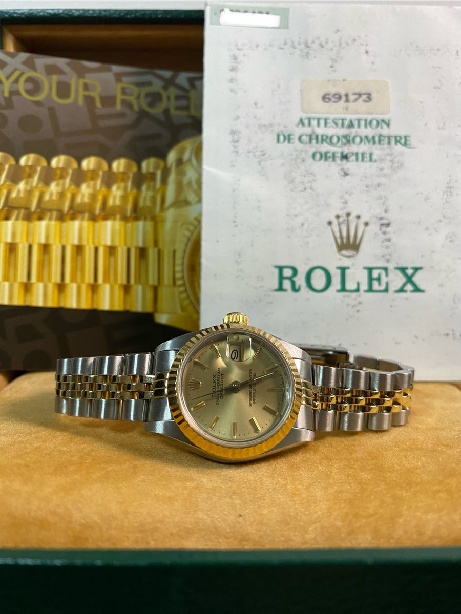 Rolex Steel & Yellow Gold Lady-Datejust - 1987 - Fluted Bezel - Champagne Index Dial - Jubilee Bracelet - 69173