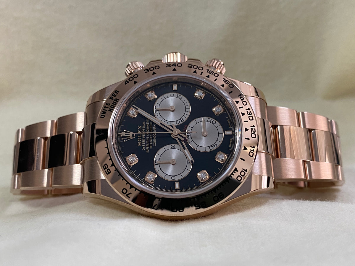 Rolex Everose Gold Cosmograph Daytona - 2024 - Black & Sundust Diamond Dial - 126505 *FULL SET*