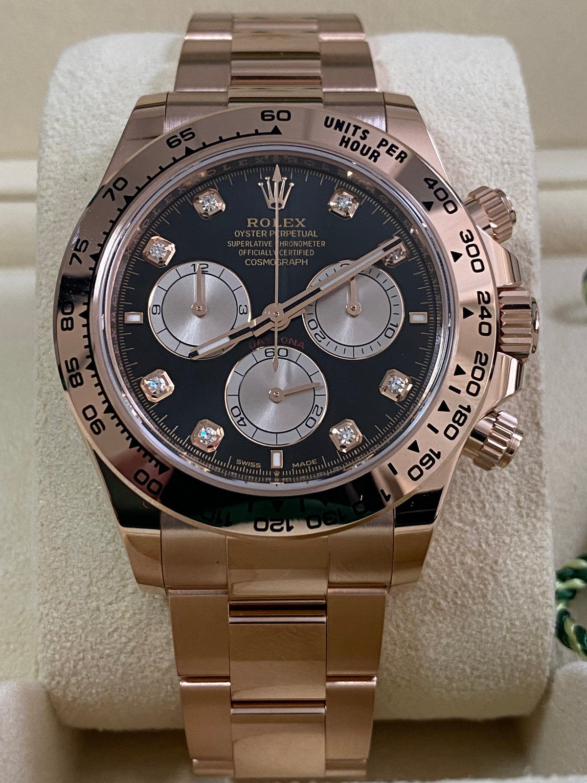 Rolex Everose Gold Cosmograph Daytona - 2024 - Black & Sundust Diamond Dial - 126505 *FULL SET*