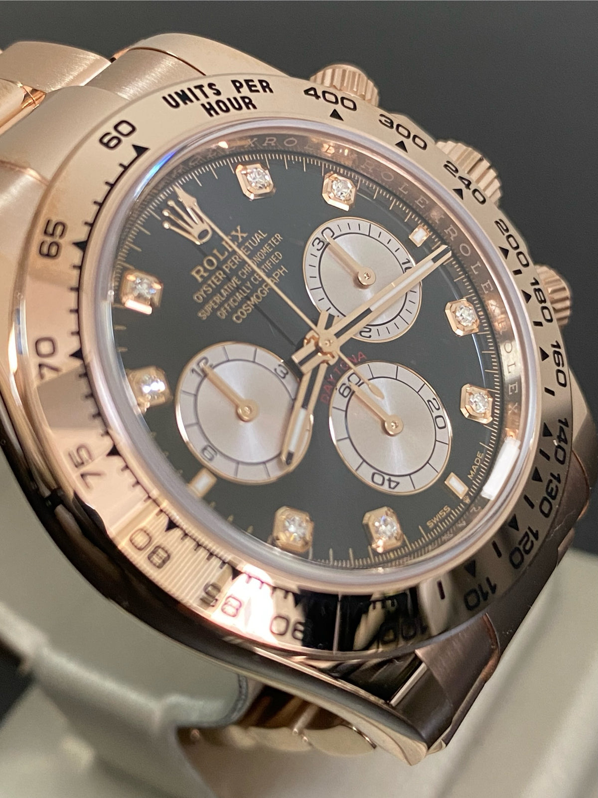 Rolex Everose Gold Cosmograph Daytona - 2024 - Black & Sundust Diamond Dial - 126505 *FULL SET*