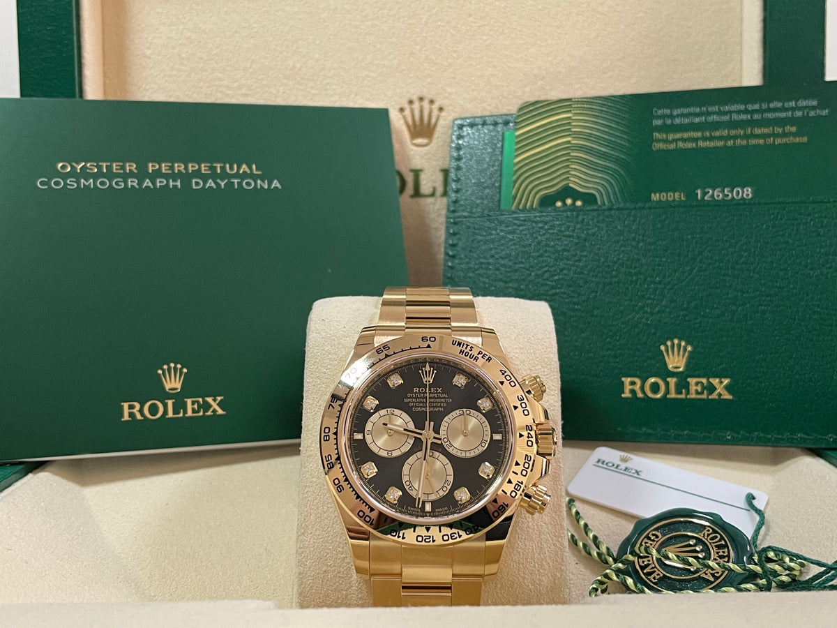 Rolex Yellow Gold Cosmograph Daytona - 2023 - Black Diamond Dial - 126508