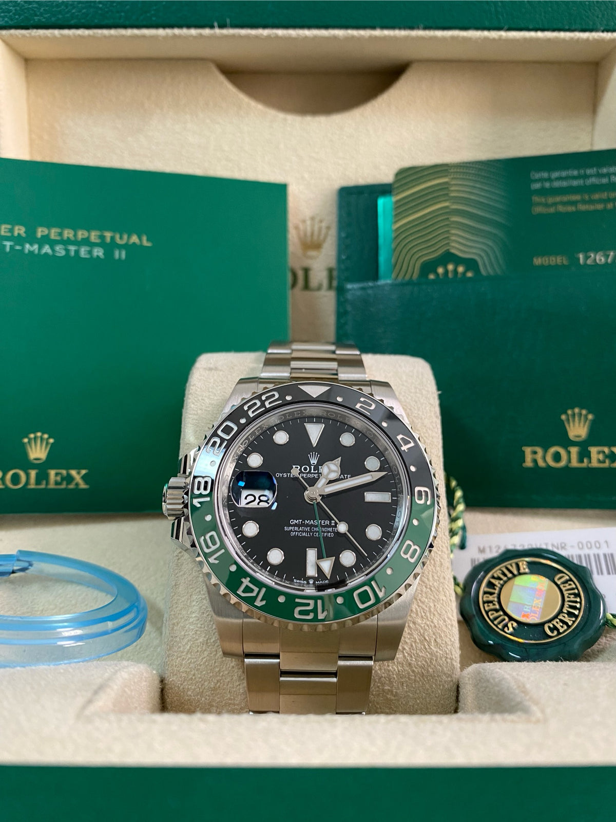 Rolex Steel Left-Handed GMT-Master II - 2022 - "Sprite" - Oyster Bracelet - 126720VTNR *FULL SET*