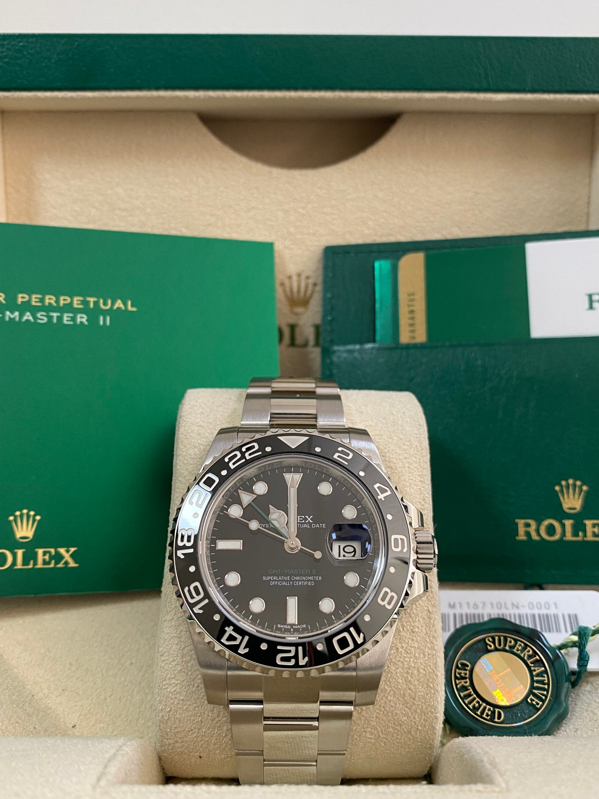 Rolex Steel GMT-Master II - 2019 - Black Bezel - Black Dial - Oyster Bracelet - 116710LN *FULL SET*