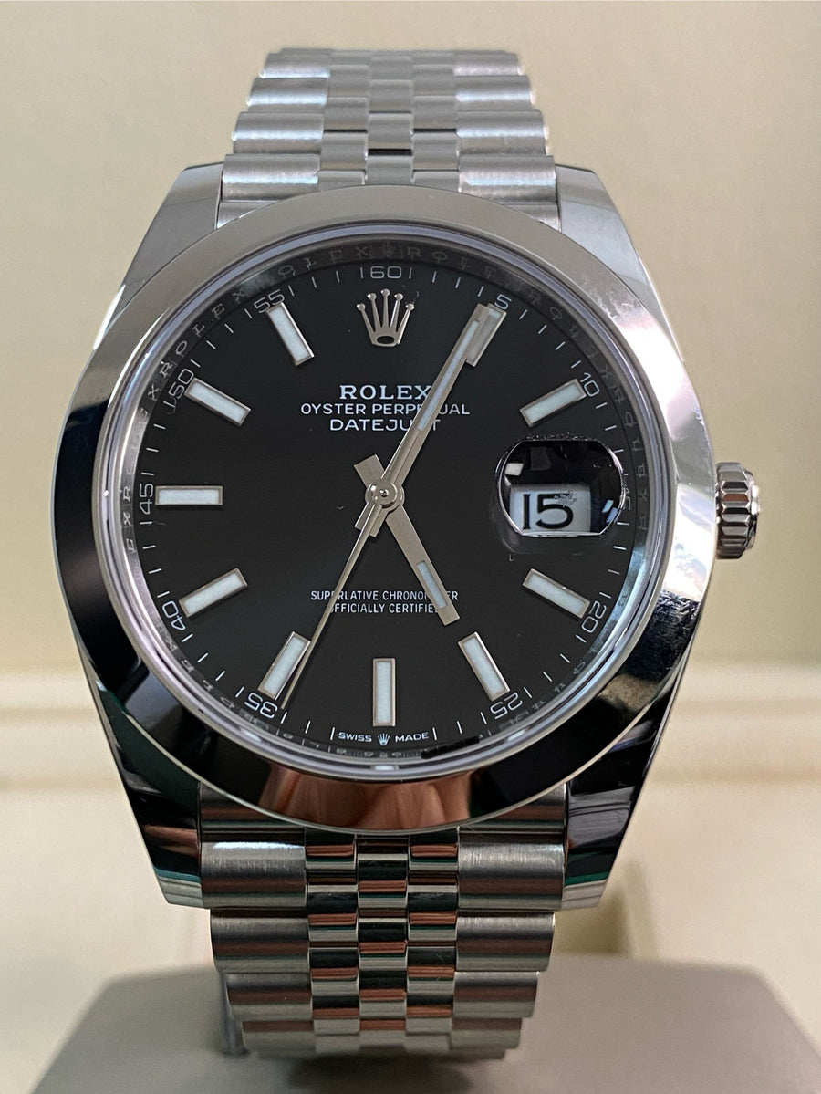 Rolex Steel Datejust 41 - 2022 - Smooth Bezel -Black Index Dial - Jubilee Bracelet - 126300 *FULL SET*