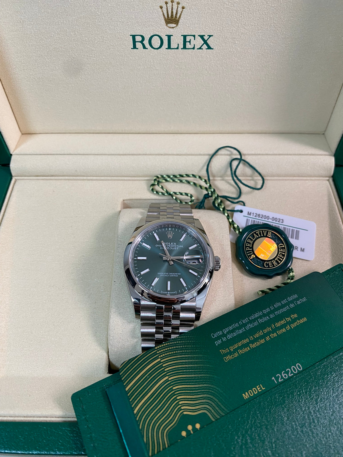 Rolex Steel Datejust 36 - 2025 - Domed Bezel - Mint Green Dial - Jubilee Bracelet - 126200 *FULL SET*