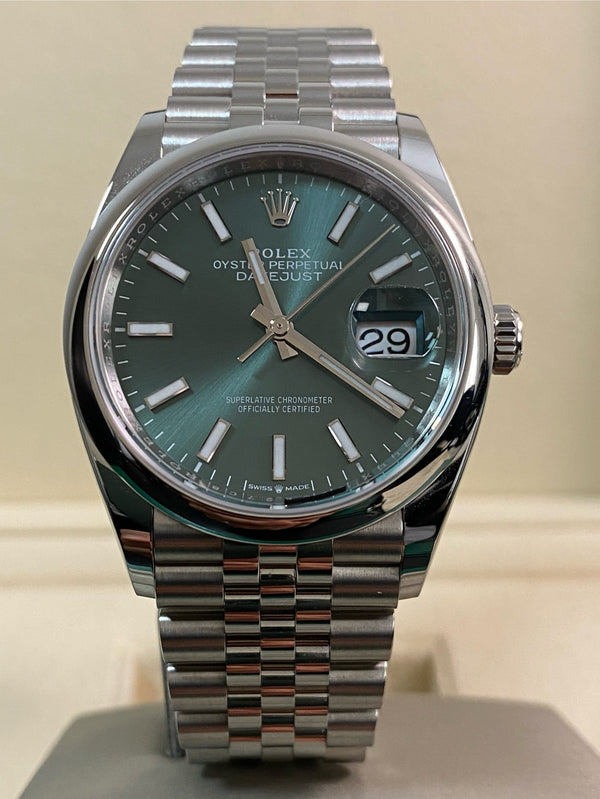 Rolex Steel Datejust 36 - 2025 - Domed Bezel - Mint Green Dial - Jubilee Bracelet - 126200 *FULL SET*