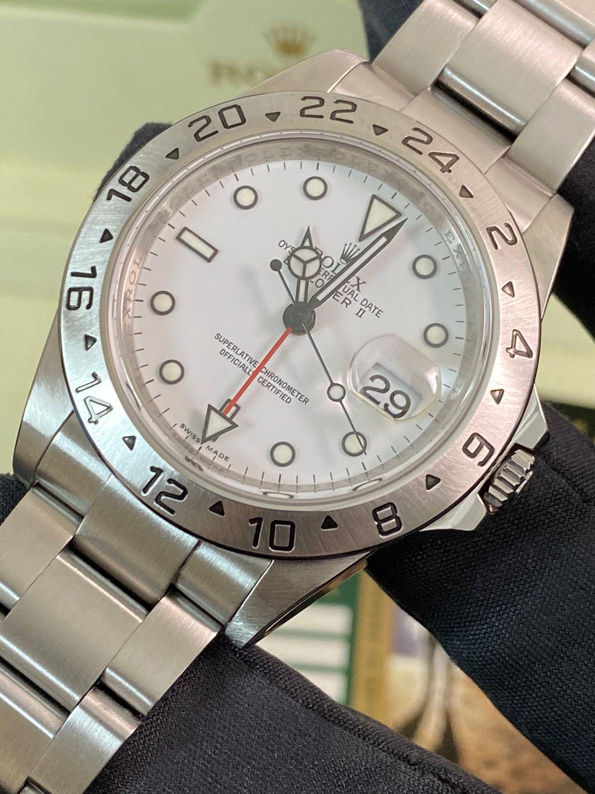 Rolex Steel Oyster Perpetual Explorer II - V serial - "Polar" - 3186 Movement - No Holes Case - 16570 *FULL SET*