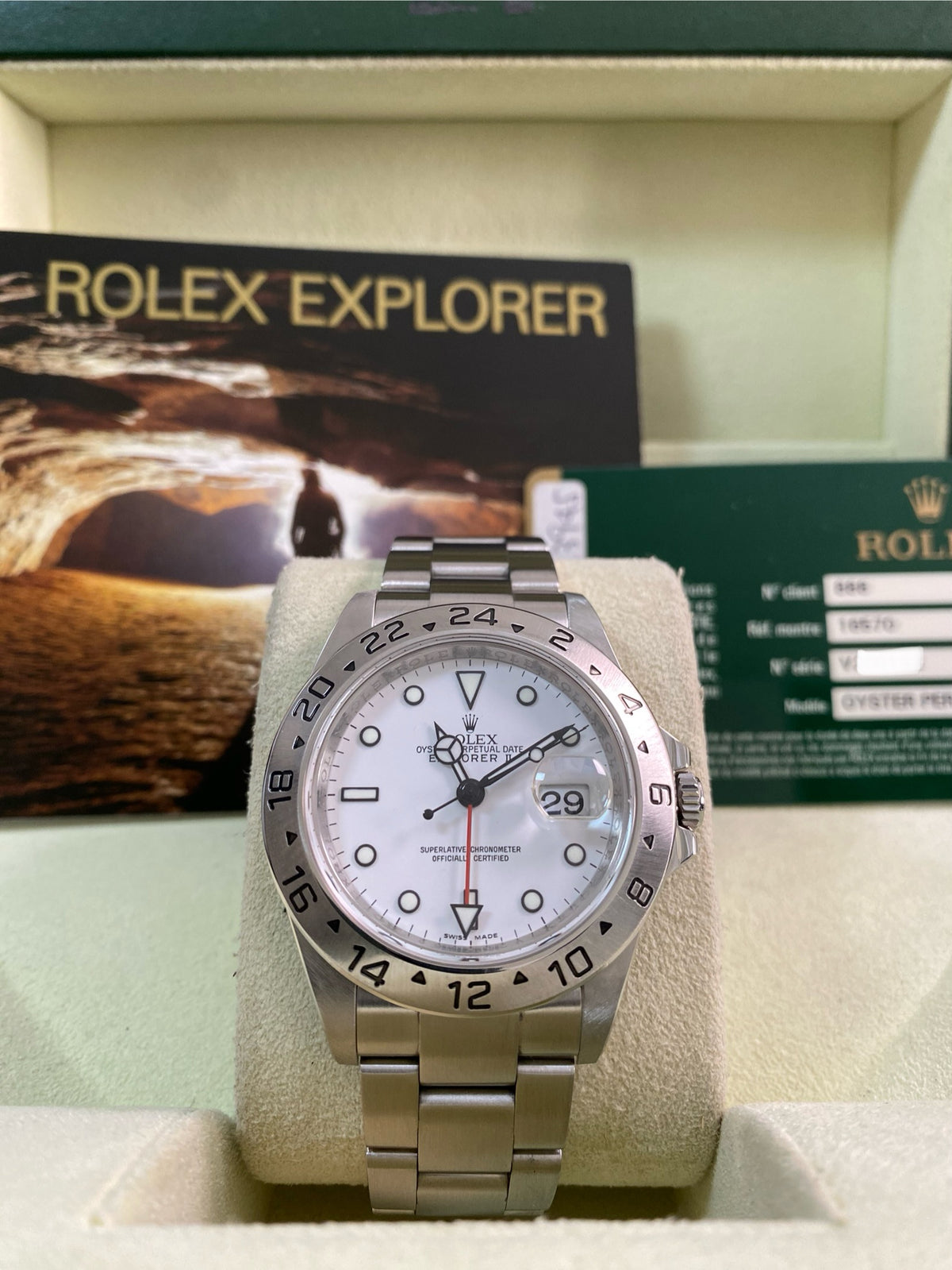 Rolex Steel Oyster Perpetual Explorer II - V serial - "Polar" - 3186 Movement - No Holes Case - 16570 *FULL SET*