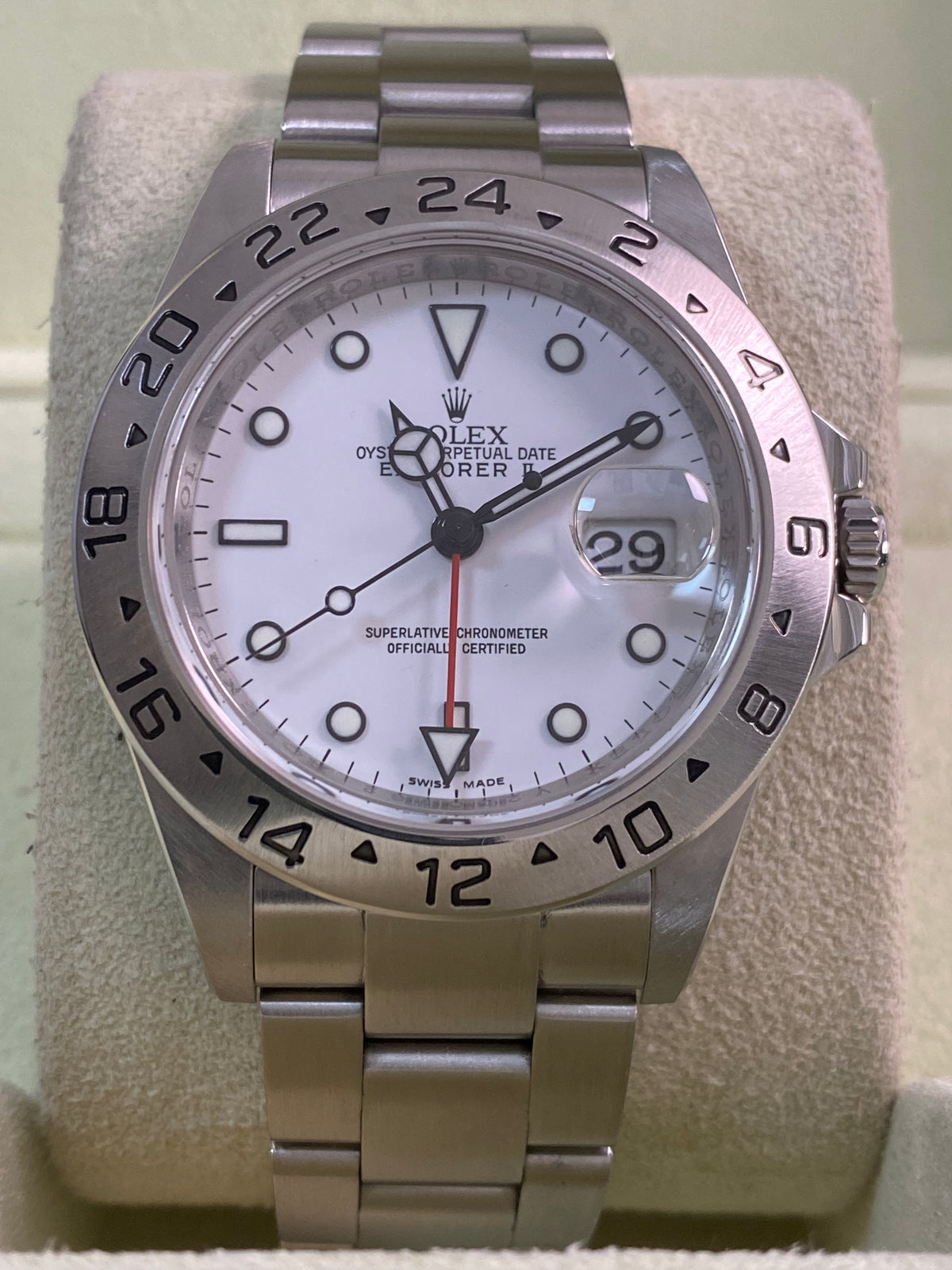 Rolex Steel Oyster Perpetual Explorer II - V serial - "Polar" - 3186 Movement - No Holes Case - 16570 *FULL SET*