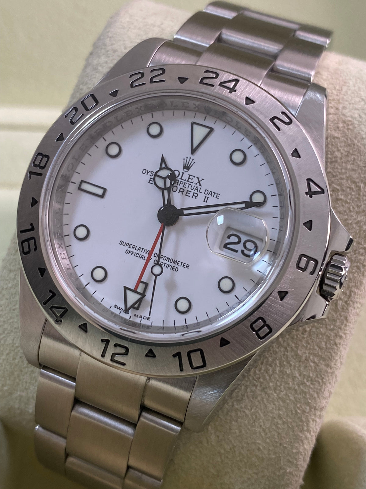 Rolex Steel Oyster Perpetual Explorer II - V serial - "Polar" - 3186 Movement - No Holes Case - 16570 *FULL SET*