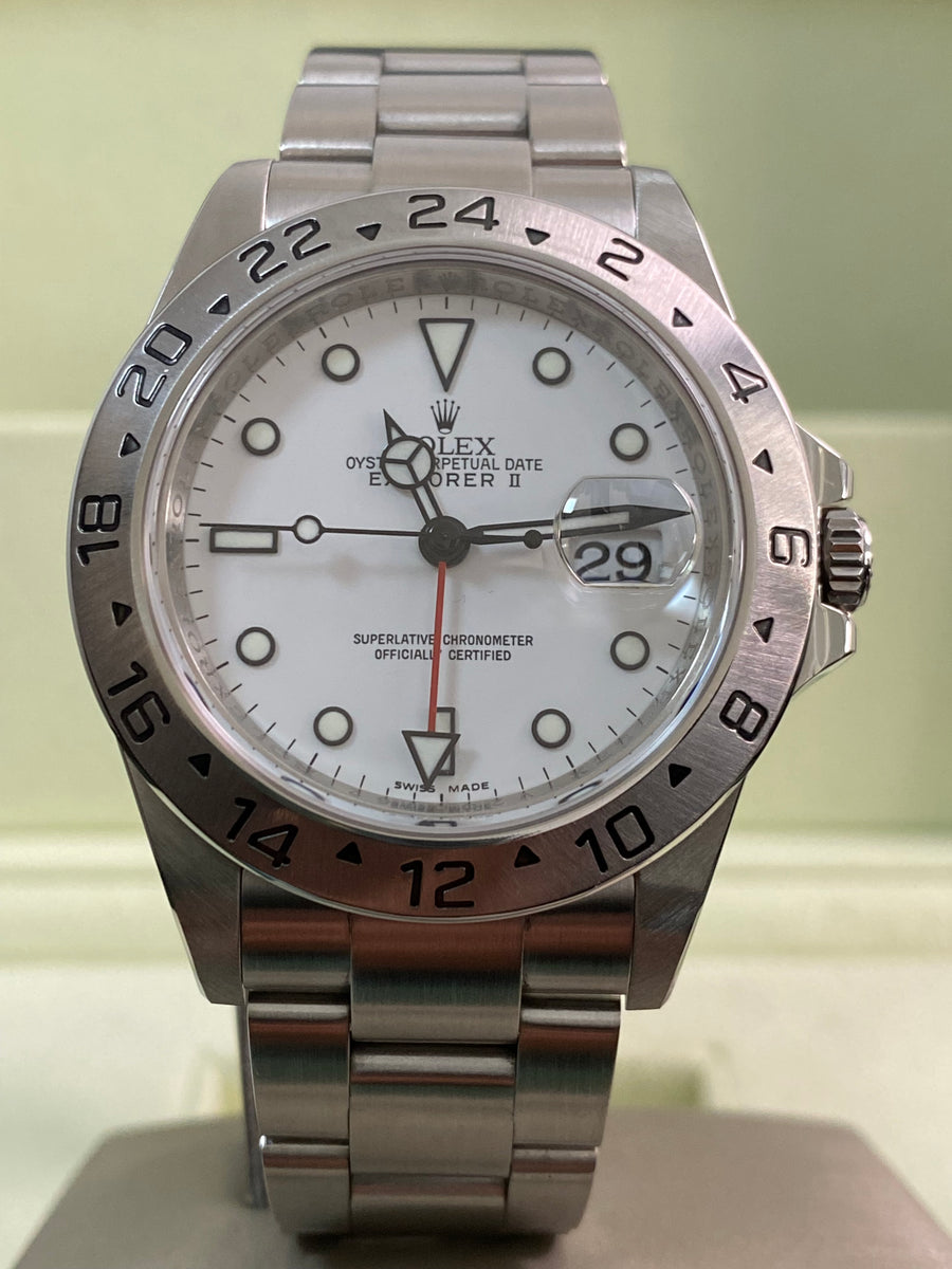 Rolex Steel Oyster Perpetual Explorer II - V serial - "Polar" - 3186 Movement - No Holes Case - 16570 *FULL SET*