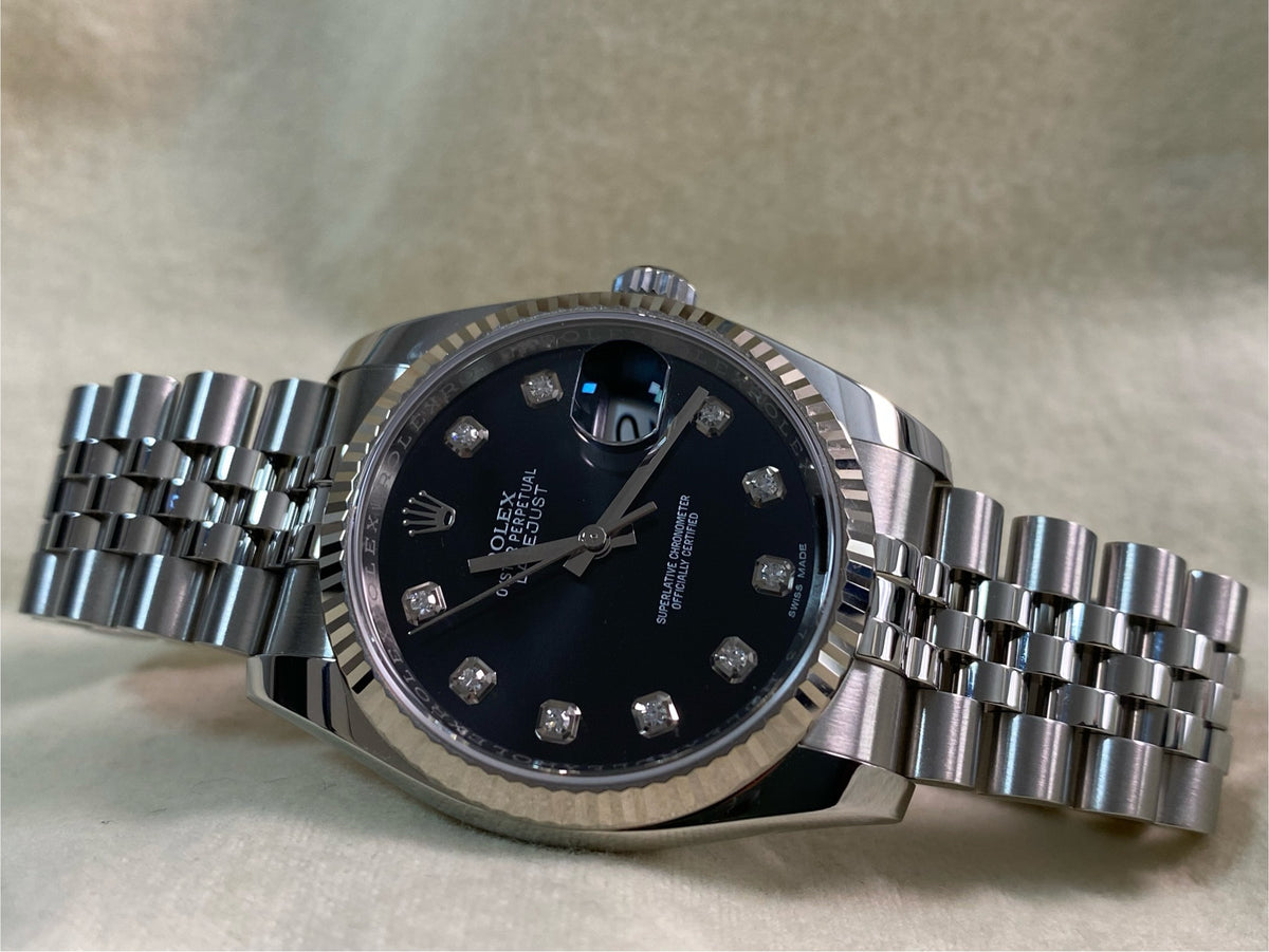 Rolex Steel Datejust 36 - 2020 - Fluted Bezel - Black Diamond Dial - Jubilee Bracelet - 116234 *FULL SET*