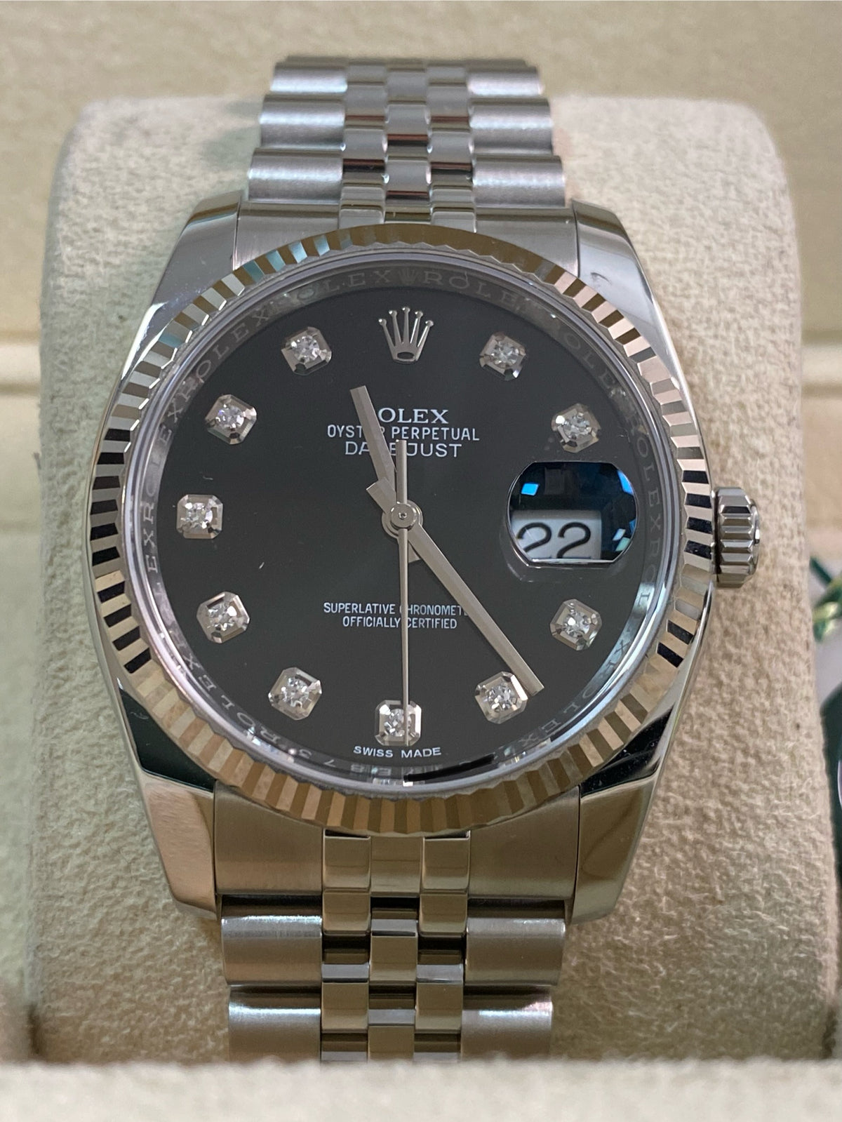 Rolex Steel Datejust 36 - 2020 - Fluted Bezel - Black Diamond Dial - Jubilee Bracelet - 116234 *FULL SET*