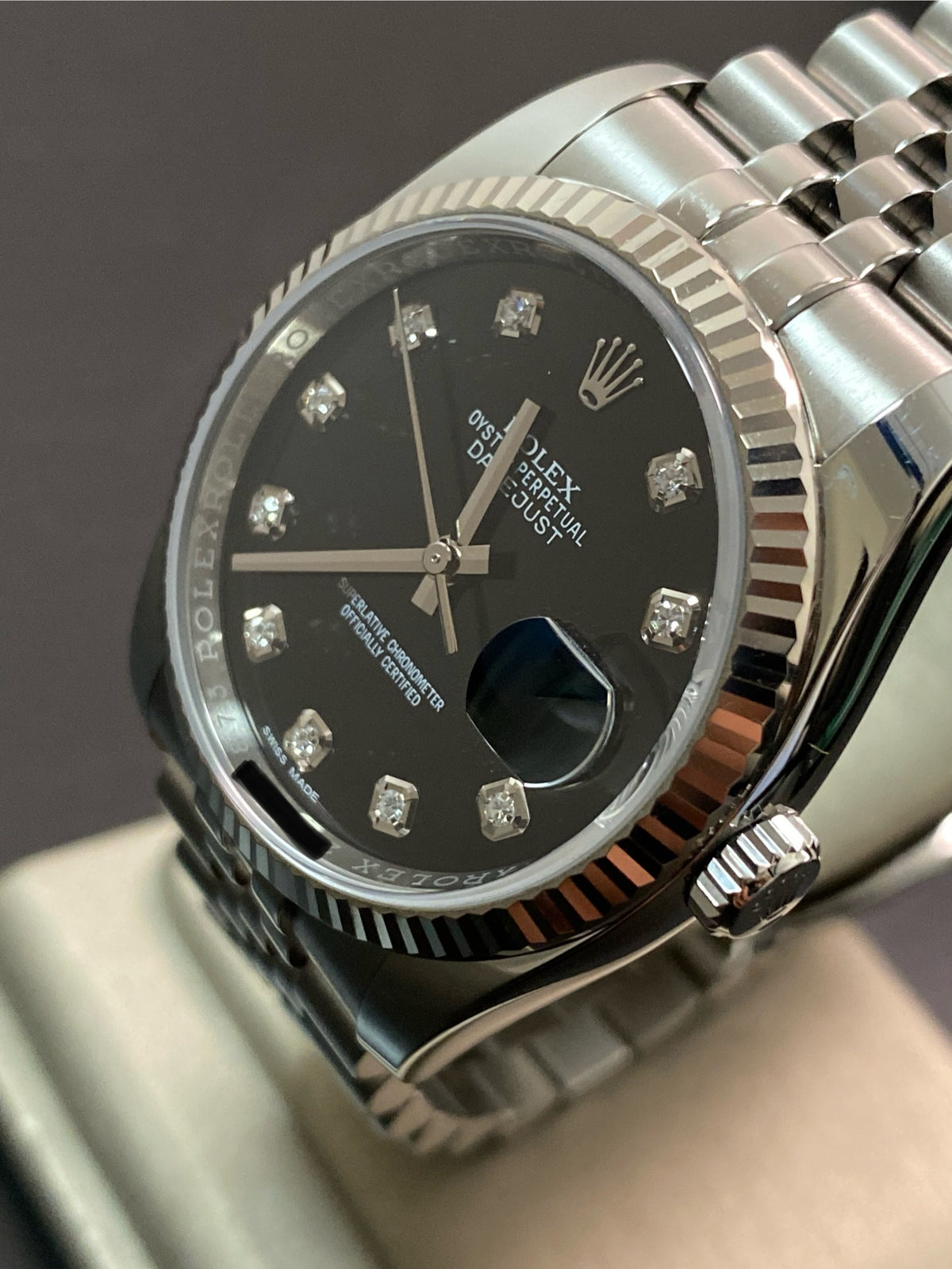 Rolex Steel Datejust 36 - 2020 - Fluted Bezel - Black Diamond Dial - Jubilee Bracelet - 116234 *FULL SET*