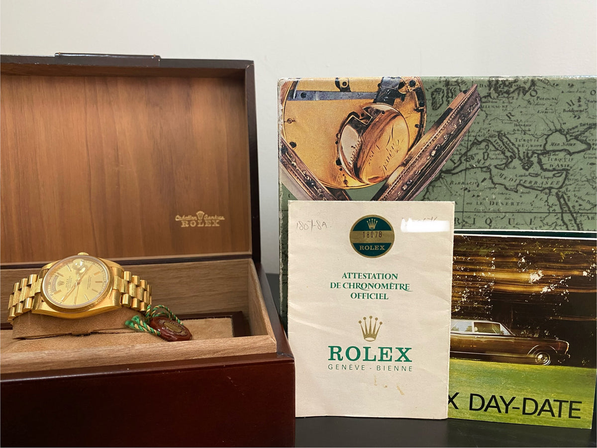 Rolex Yellow Gold Day-Date 36 - 1984 - Bark Finish - Champagne Index Dial - President Bracelet - 18078 *RARE*