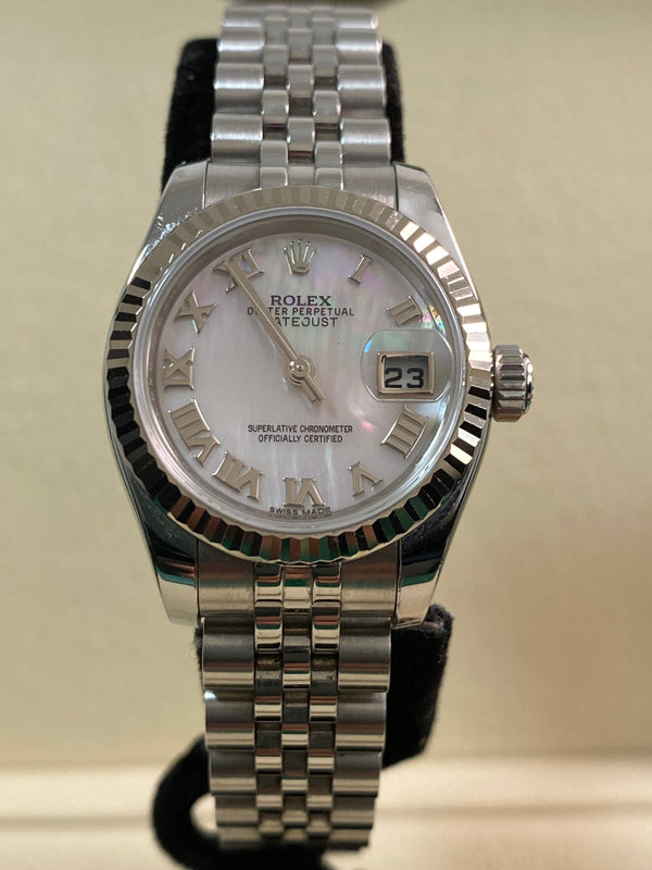 Rolex White Gold Rolesor Lady-Datejust - 2016 - Fluted Bezel - Mother-of-Pearl Diamond Dial - Jubilee Bracelet - 179174 *FULL SET*