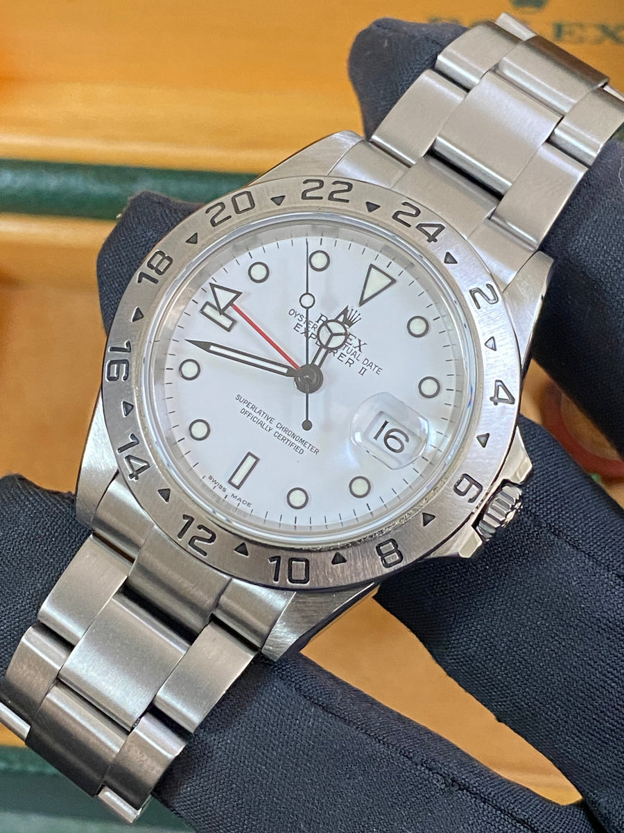 Rolex Steel Oyster Perpetual Explorer II - Z serial - "Polar" White Dial - 16570 *COMPLETE SET*