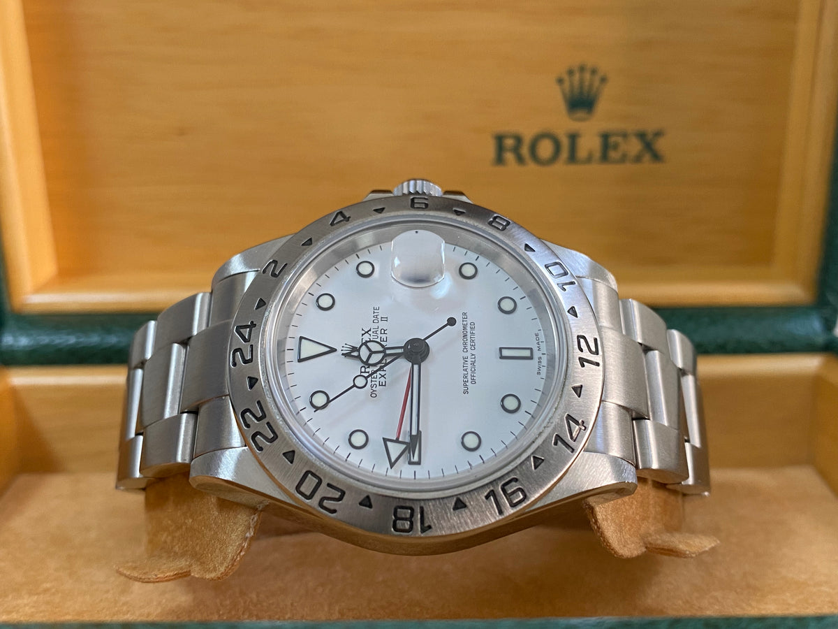 Rolex Steel Oyster Perpetual Explorer II - Z serial - "Polar" White Dial - 16570 *COMPLETE SET*