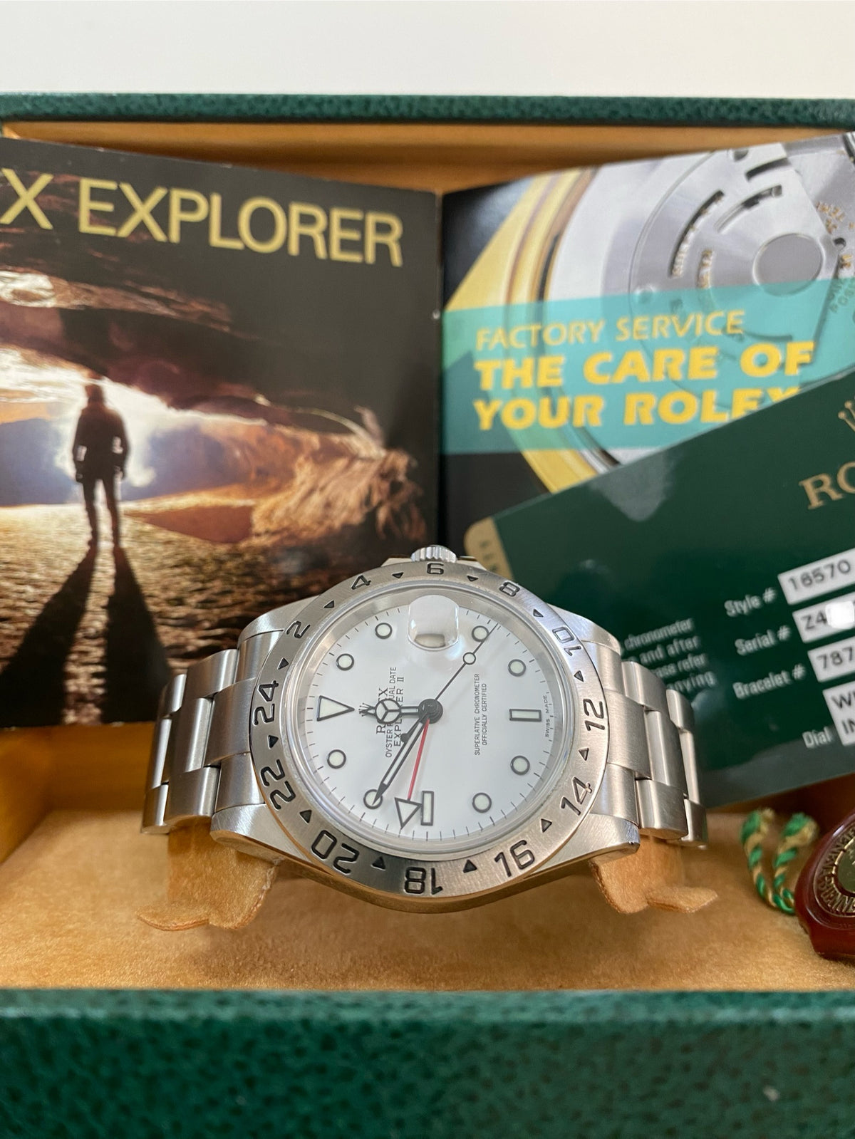 Rolex Steel Oyster Perpetual Explorer II - Z serial - "Polar" White Dial - 16570 *COMPLETE SET*