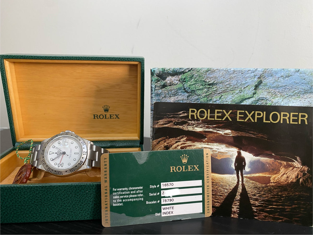 Rolex Steel Oyster Perpetual Explorer II - Z serial - "Polar" White Dial - 16570 *COMPLETE SET*