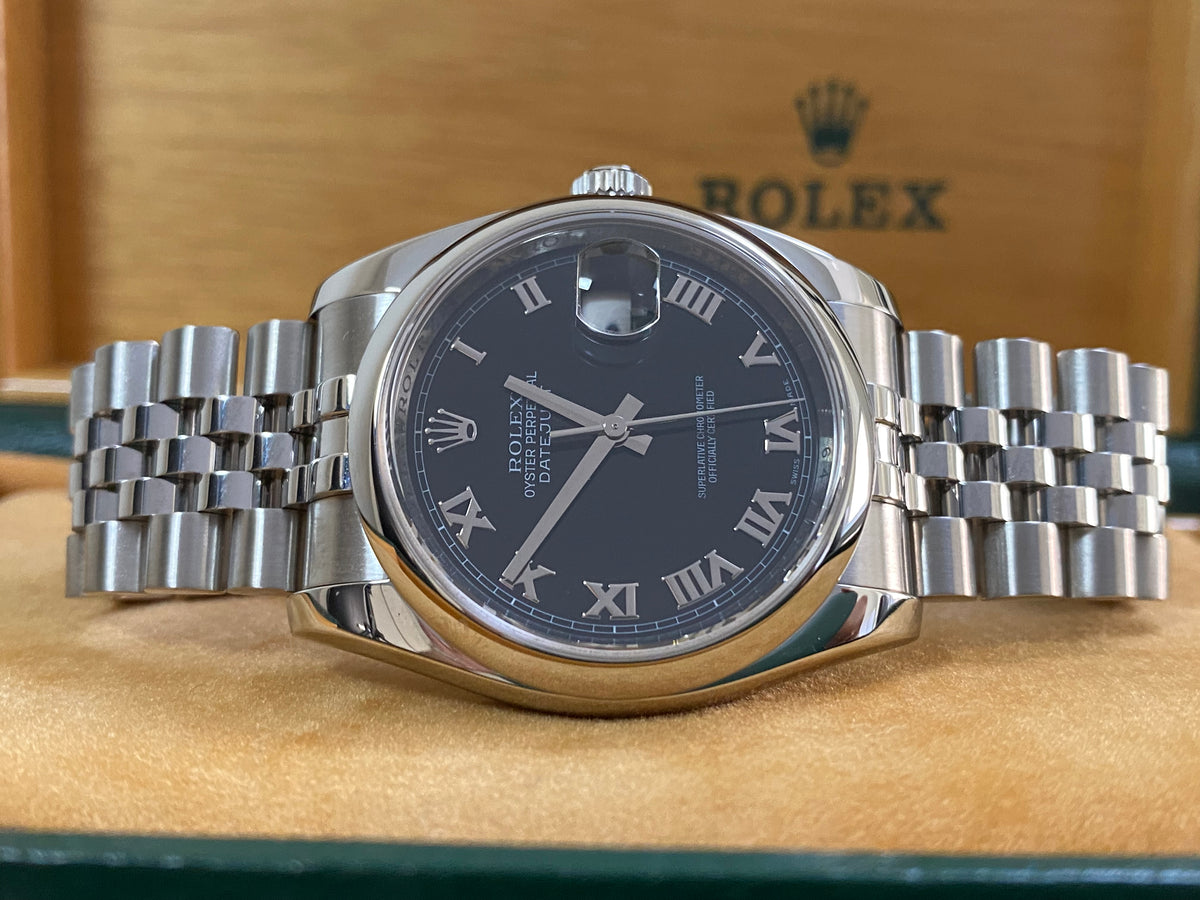 Rolex Steel Datejust 36 - Z serial - Smooth Bezel - Black Roman Dial - Jubilee Bracelet - 116200 *FULL SET*