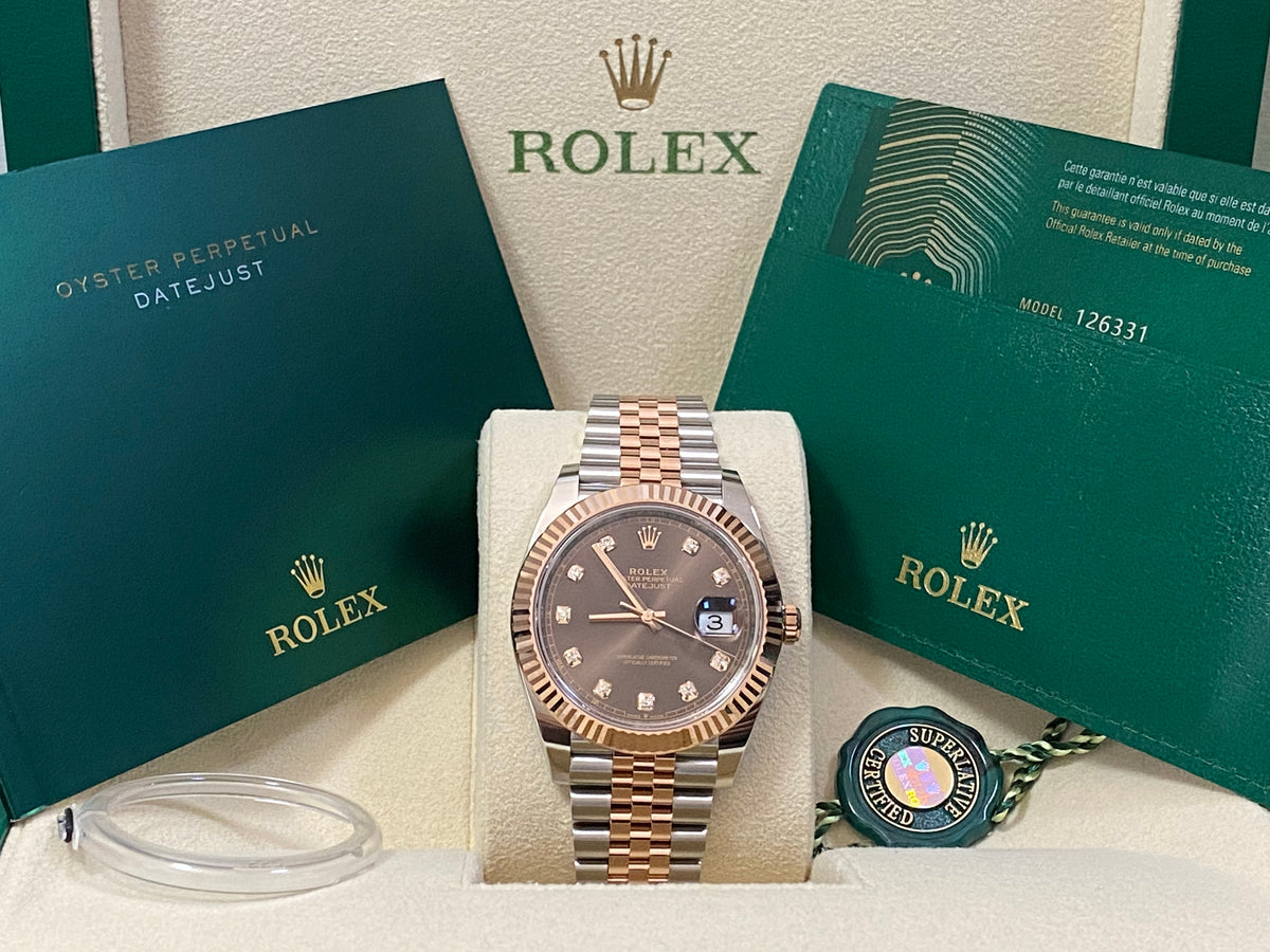 Rolex Steel and Everose Gold Datejust 41 - 2022 - Fluted Bezel - Chocolate Diamond Dial - Jubilee Bracelet - 126331