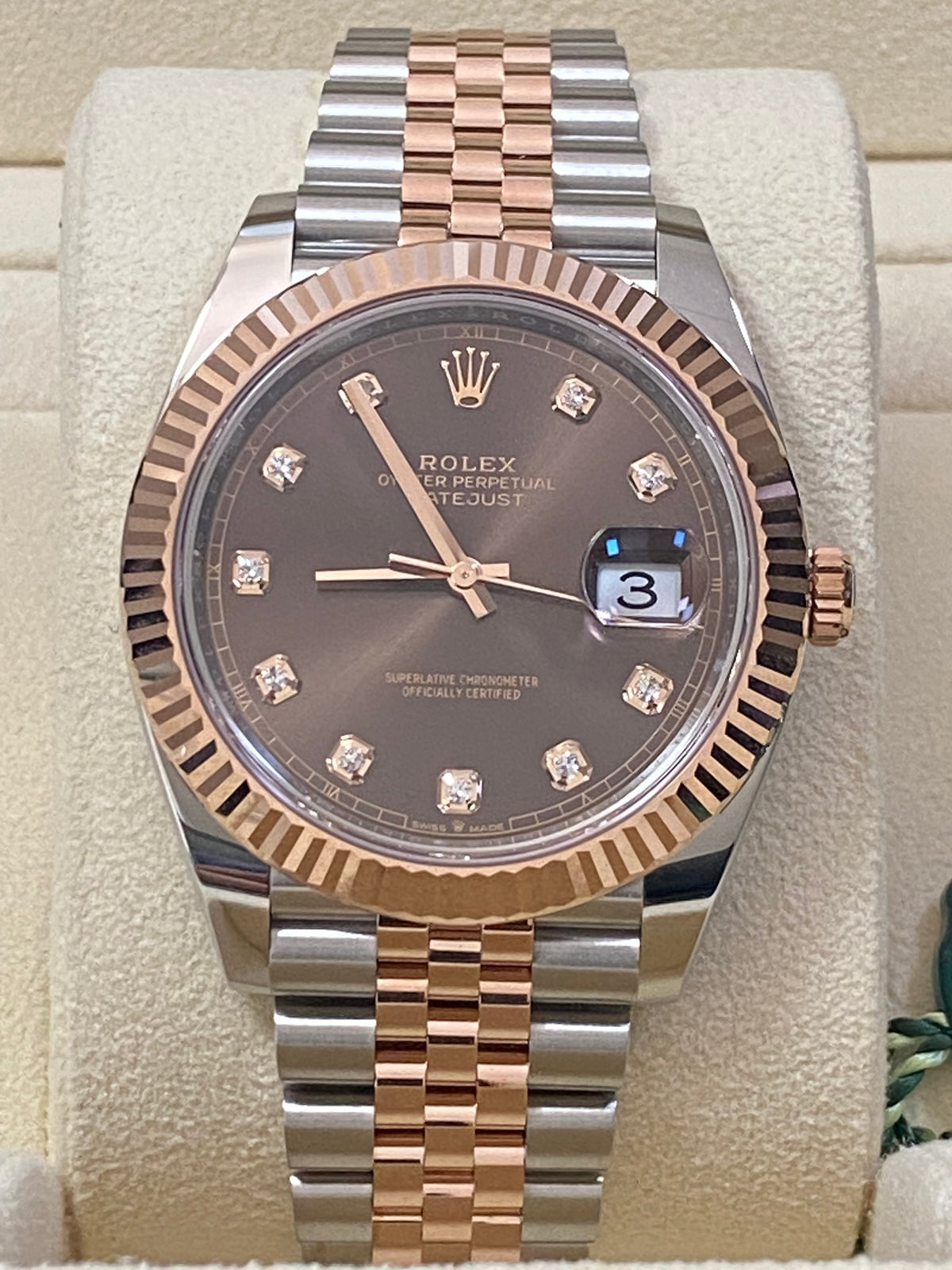 Rolex Steel and Everose Gold Datejust 41 - 2022 - Fluted Bezel - Chocolate Diamond Dial - Jubilee Bracelet - 126331