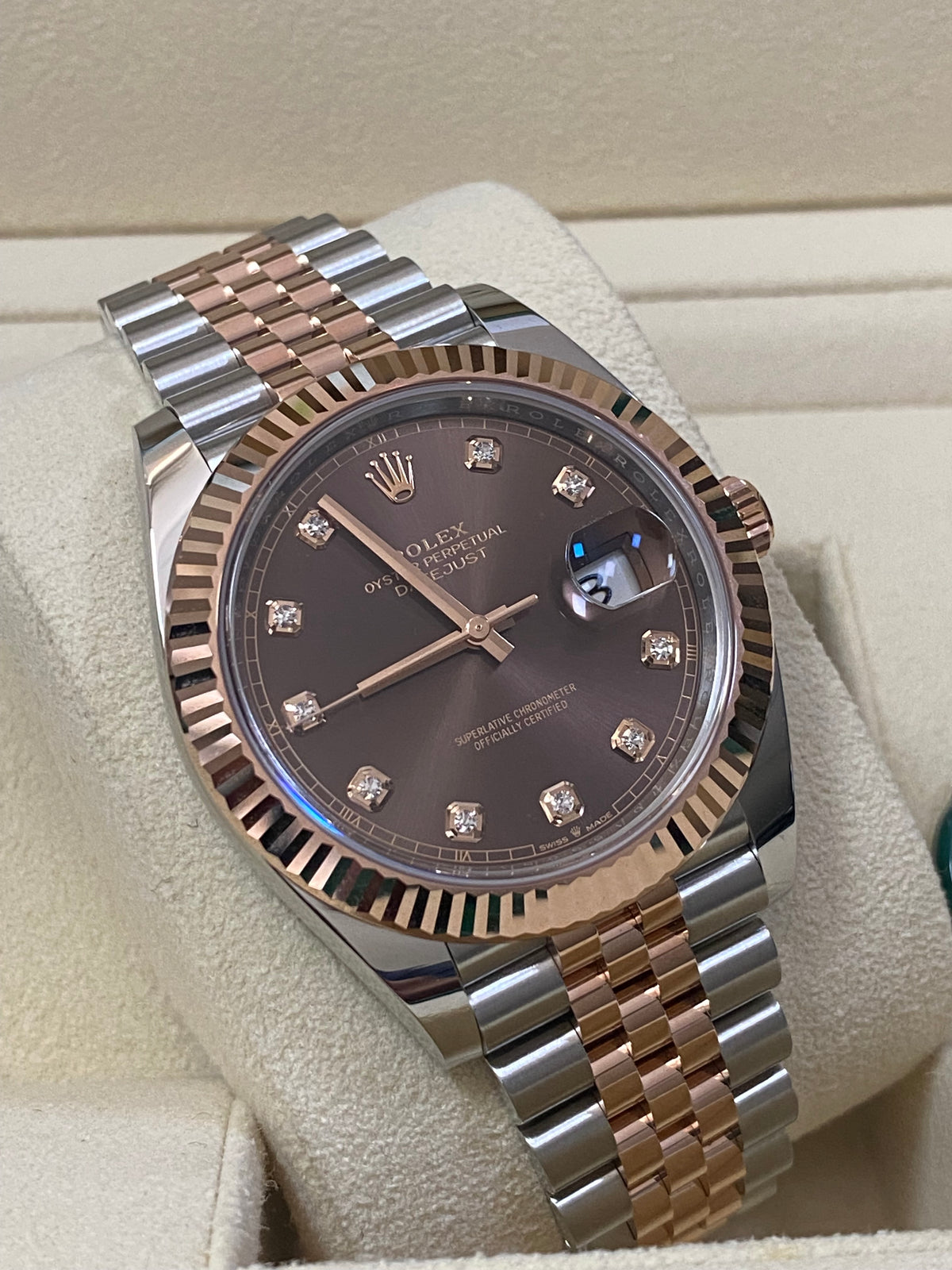 Rolex Steel and Everose Gold Datejust 41 - 2022 - Fluted Bezel - Chocolate Diamond Dial - Jubilee Bracelet - 126331