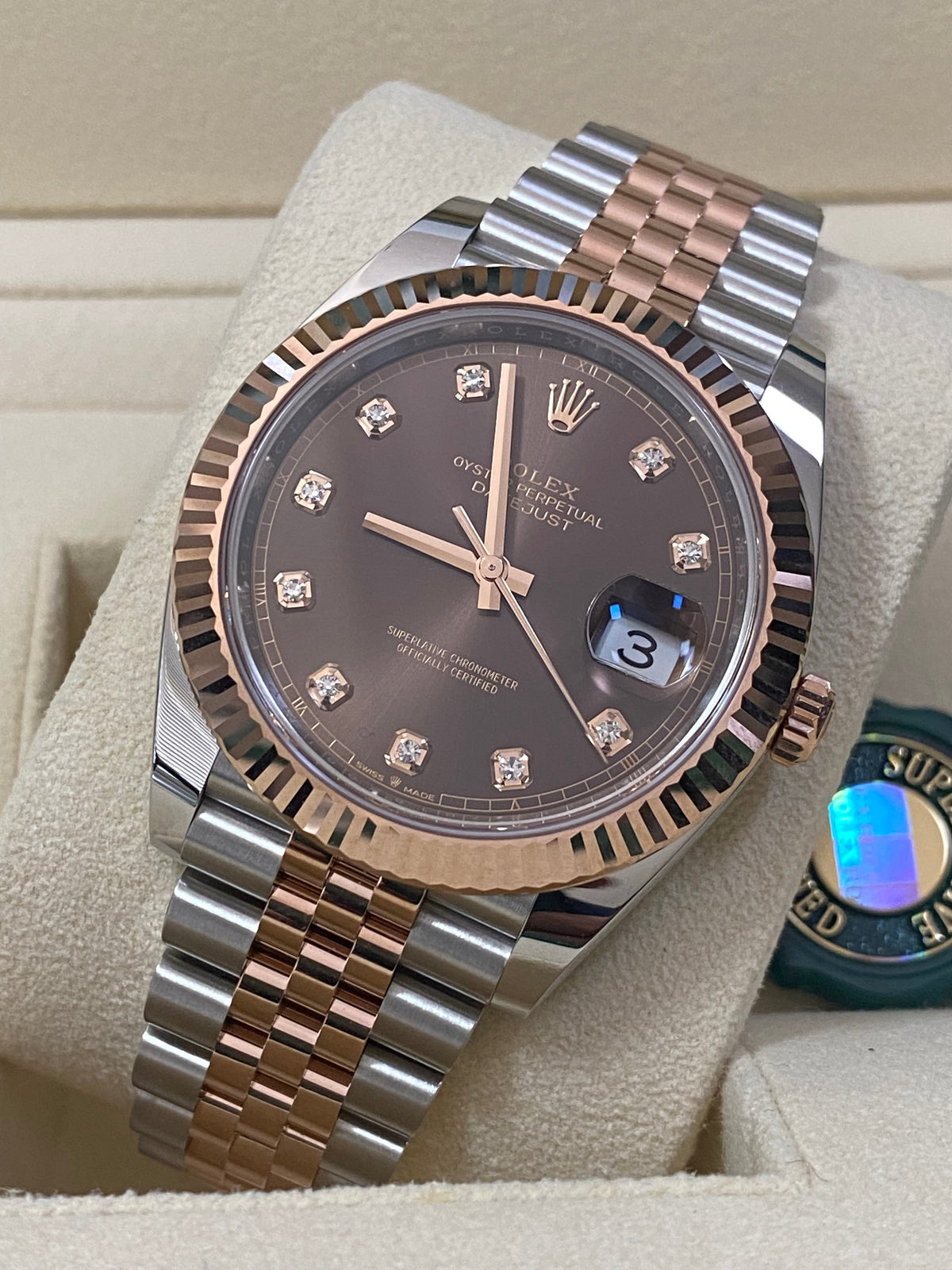 Rolex Steel and Everose Gold Datejust 41 - 2022 - Fluted Bezel - Chocolate Diamond Dial - Jubilee Bracelet - 126331