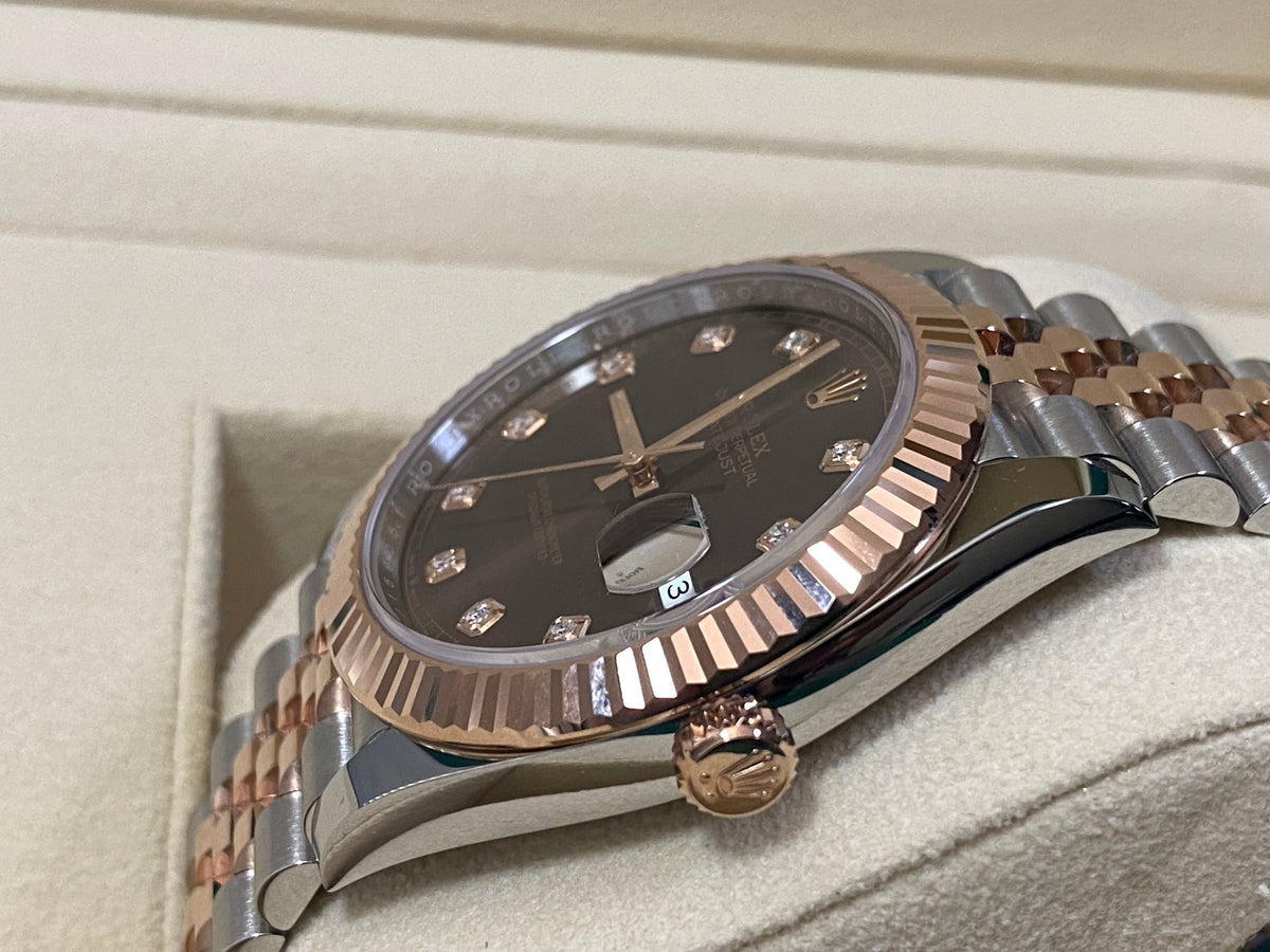 Rolex Steel and Everose Gold Datejust 41 - 2022 - Fluted Bezel - Chocolate Diamond Dial - Jubilee Bracelet - 126331