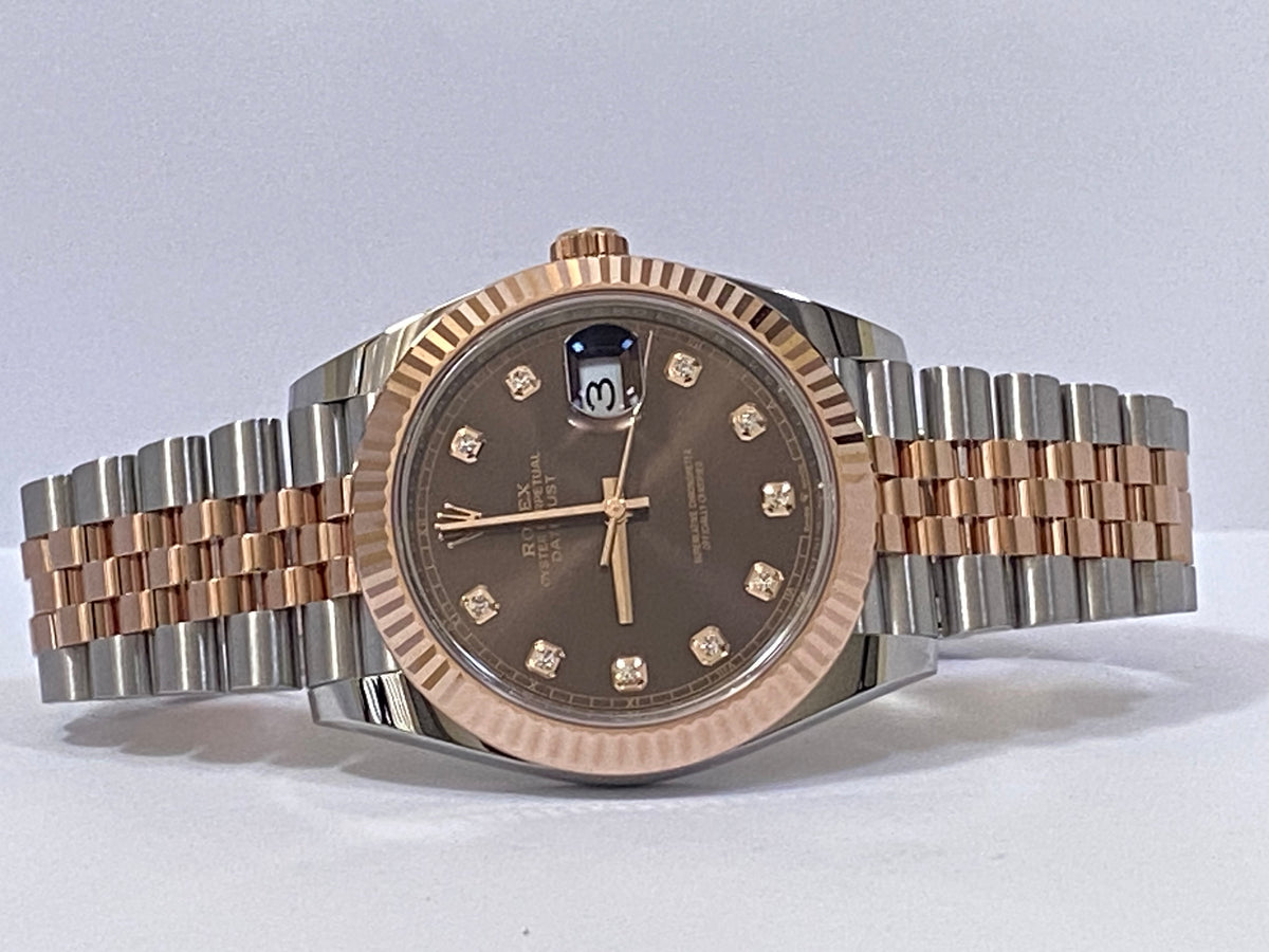 Rolex Steel and Everose Gold Datejust 41 - 2022 - Fluted Bezel - Chocolate Diamond Dial - Jubilee Bracelet - 126331