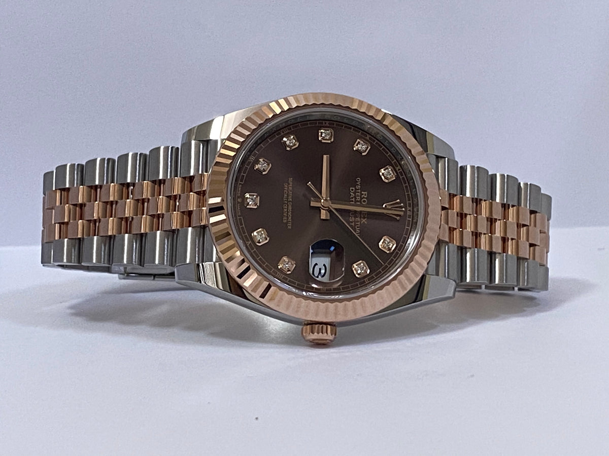 Rolex Steel and Everose Gold Datejust 41 - 2022 - Fluted Bezel - Chocolate Diamond Dial - Jubilee Bracelet - 126331