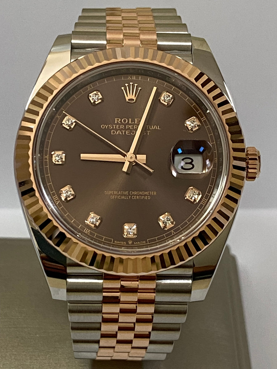 Rolex Steel and Everose Gold Datejust 41 - 2022 - Fluted Bezel - Chocolate Diamond Dial - Jubilee Bracelet - 126331