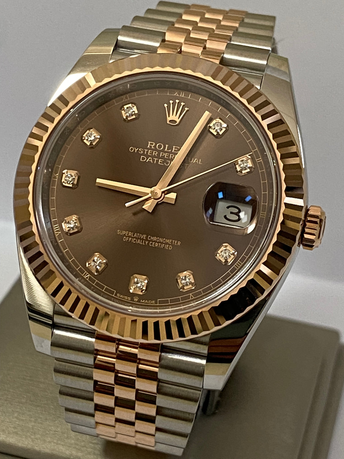 Rolex Steel and Everose Gold Datejust 41 - 2022 - Fluted Bezel - Chocolate Diamond Dial - Jubilee Bracelet - 126331