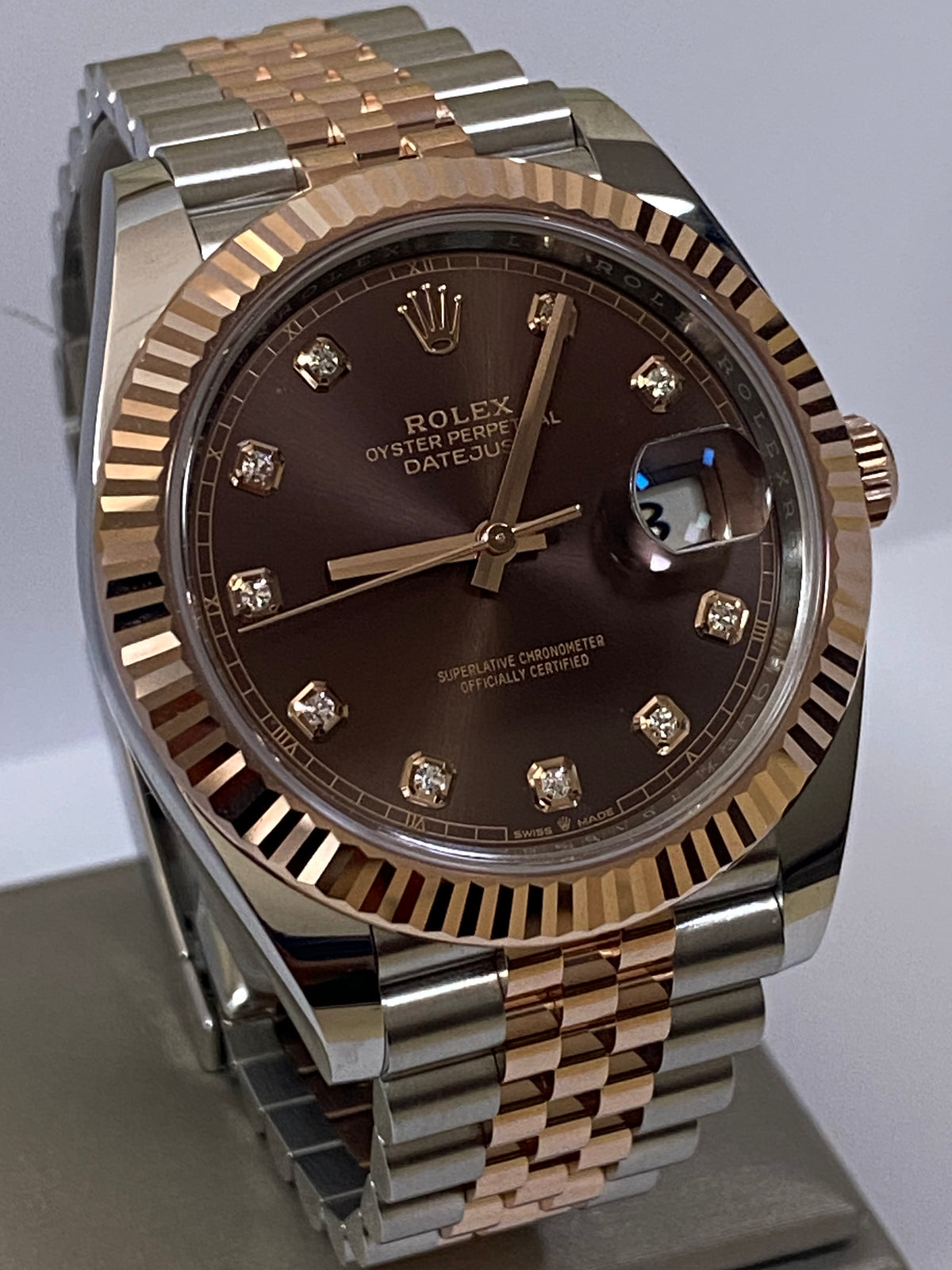 Rolex Steel and Everose Gold Datejust 41 - 2022 - Fluted Bezel - Chocolate Diamond Dial - Jubilee Bracelet - 126331