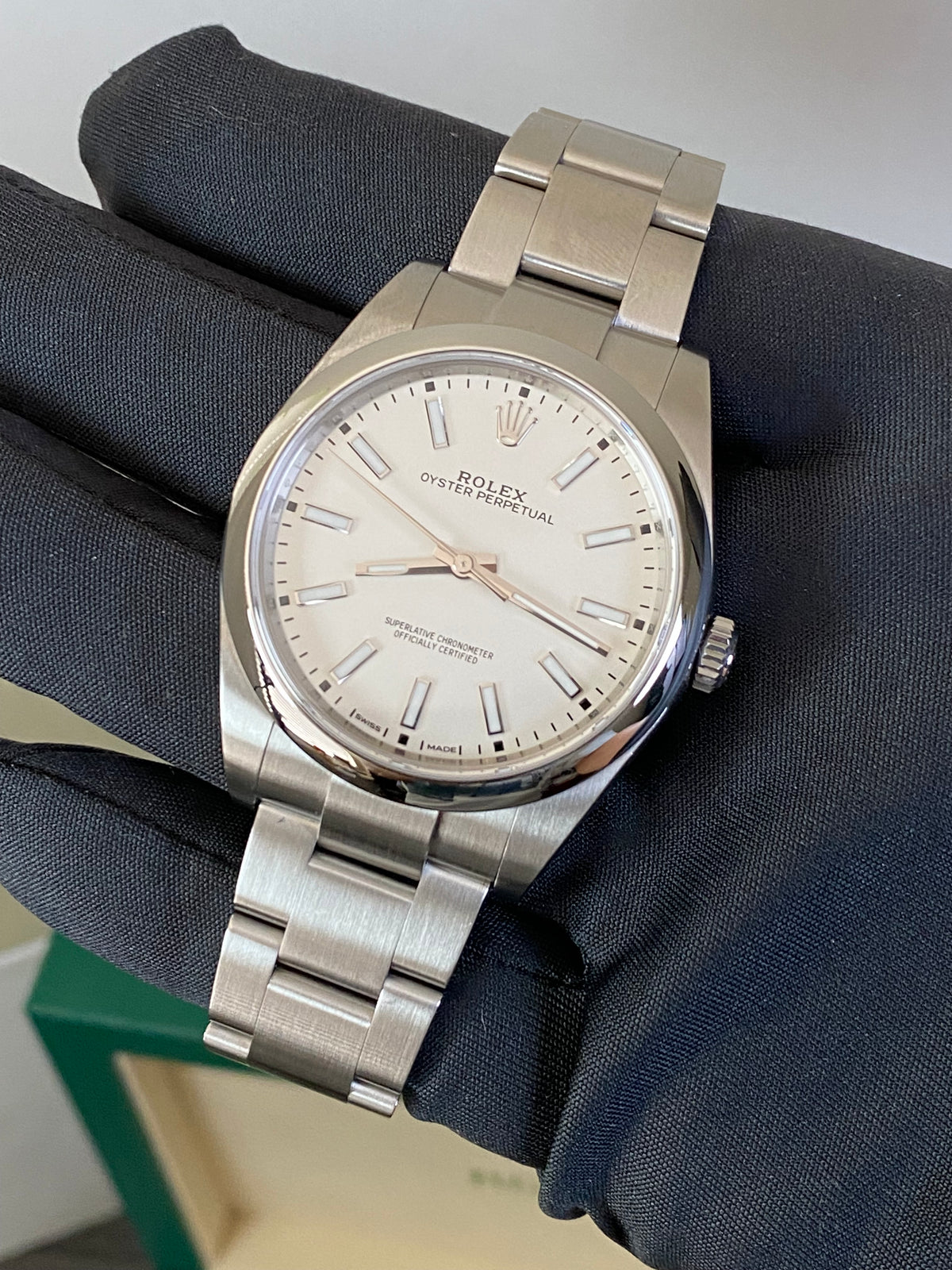 Rolex Steel Oyster Perpetual 39 - 2020 - Domed Bezel - White Index Dial - 114300 NEW STYLE WARRANTY CARD