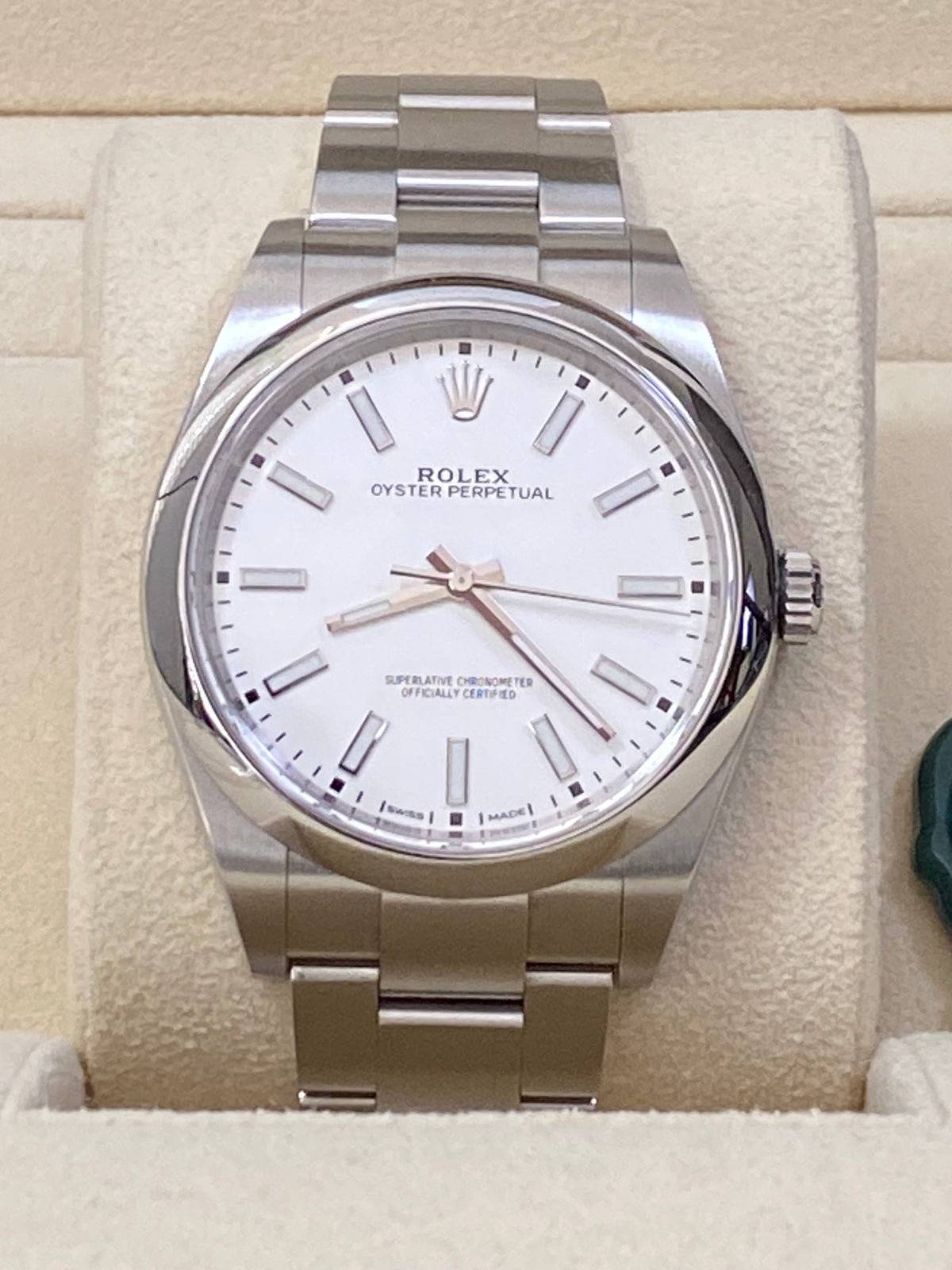 Rolex Steel Oyster Perpetual 39 - 2020 - Domed Bezel - White Index Dial - 114300 NEW STYLE WARRANTY CARD