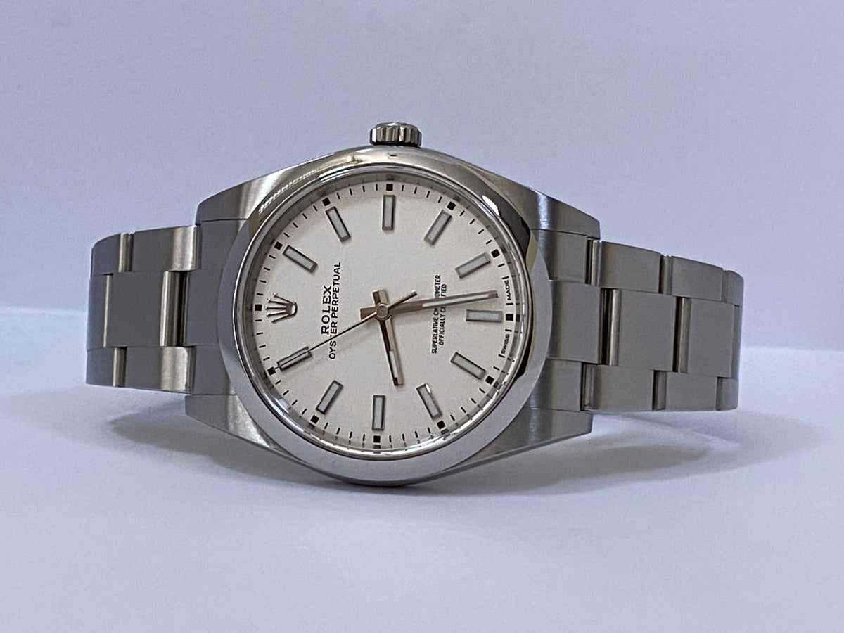 Rolex Steel Oyster Perpetual 39 - 2020 - Domed Bezel - White Index Dial - 114300 NEW STYLE WARRANTY CARD