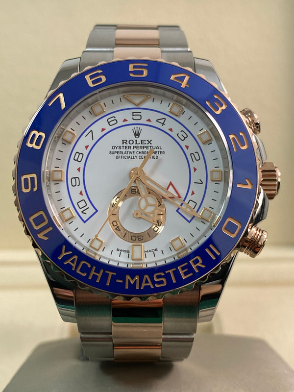 Rolex Steel and Everose Gold Yacht-Master II - 2021 - Blue Bezel - White Dial - 116681 *FULL SET*