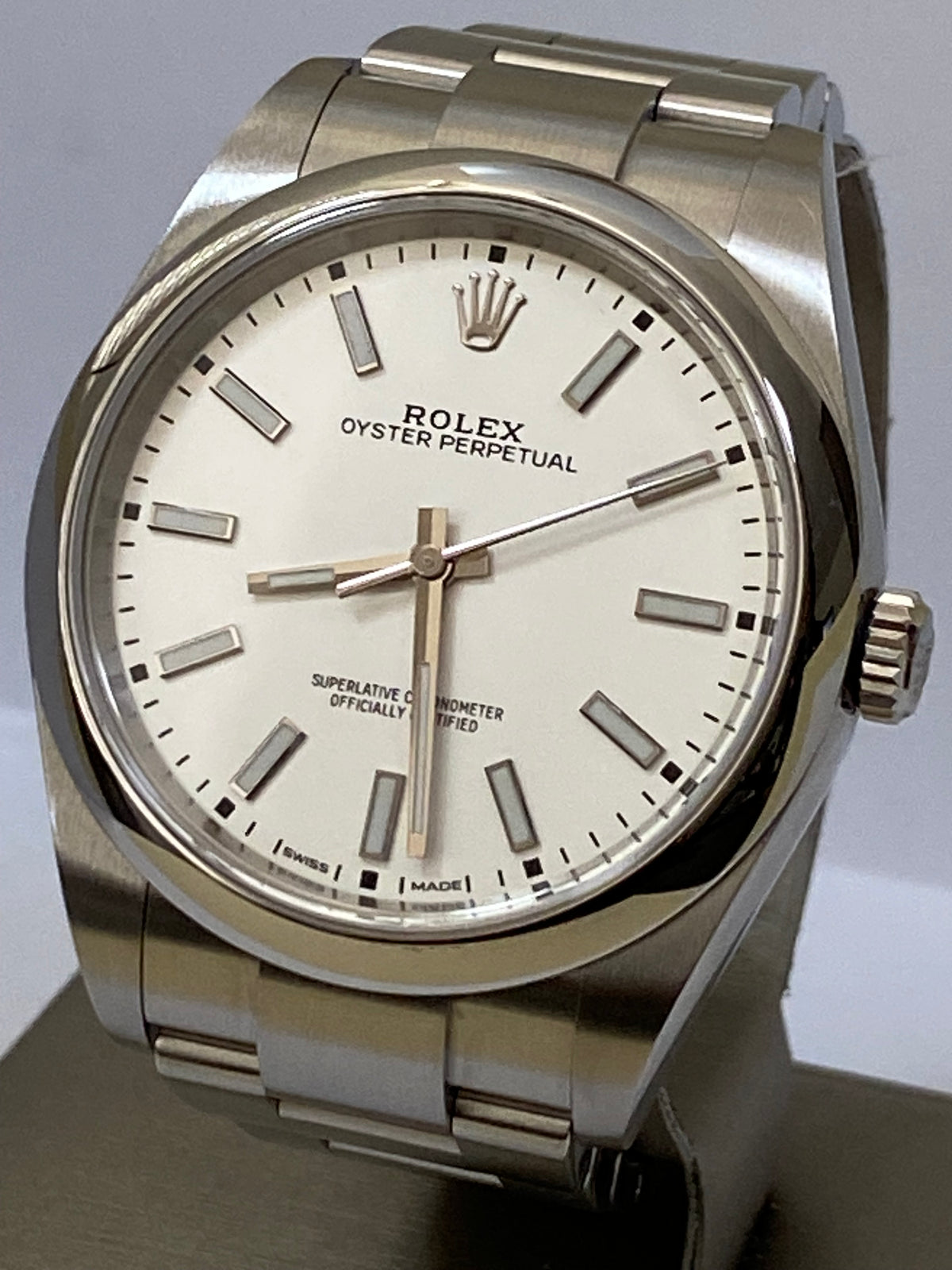 Rolex Steel Oyster Perpetual 39 - 2020 - Domed Bezel - White Index Dial - 114300 NEW STYLE WARRANTY CARD