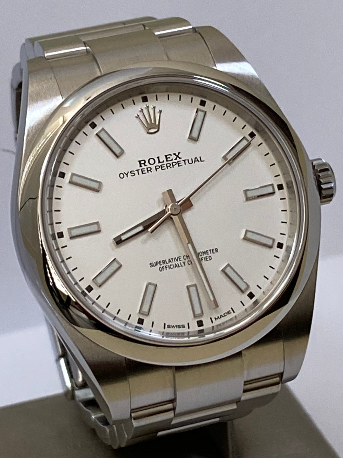 Rolex Steel Oyster Perpetual 39 - 2020 - Domed Bezel - White Index Dial - 114300 NEW STYLE WARRANTY CARD