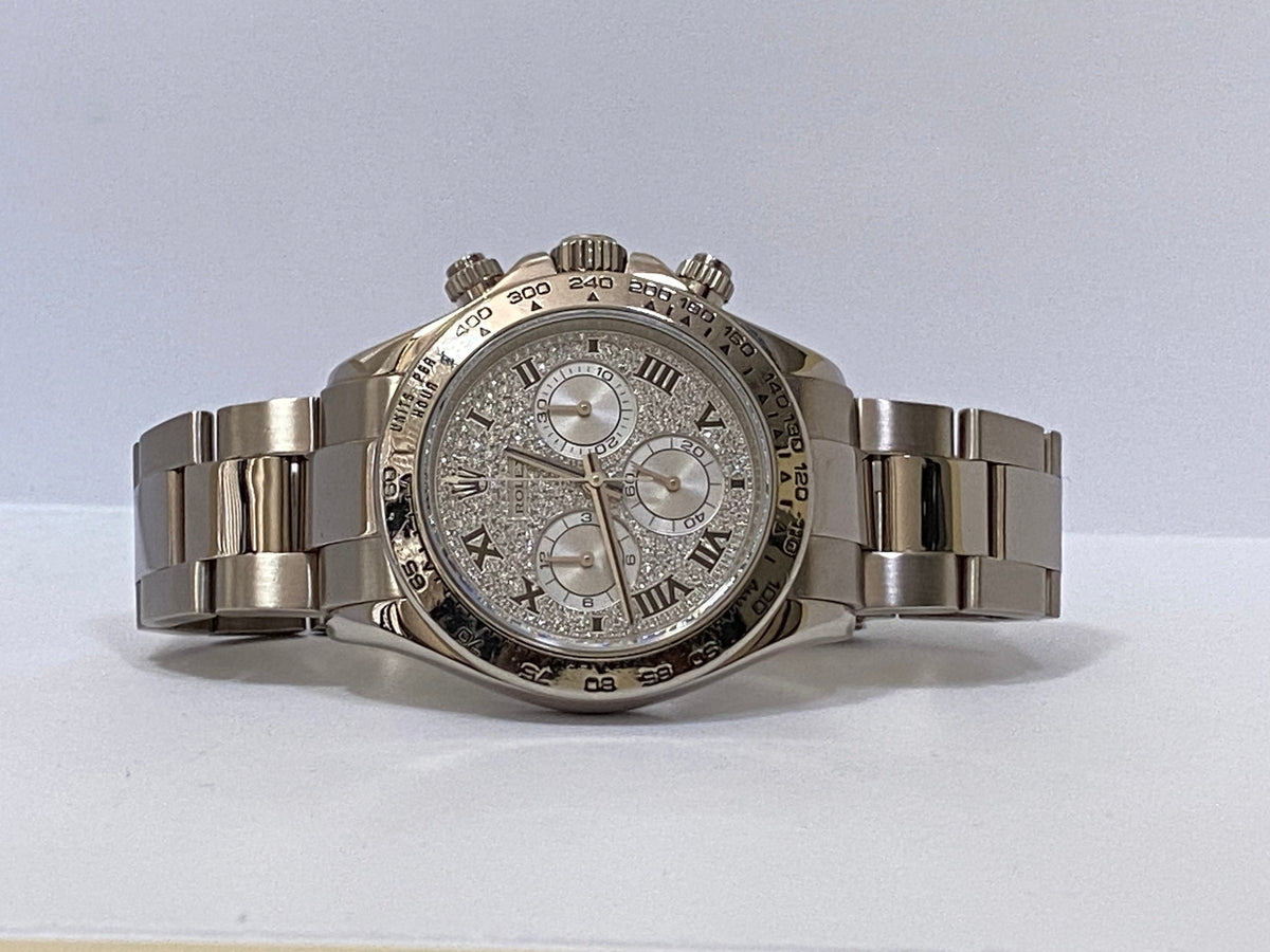 Rolex White Gold Cosmograph Daytona - 2008 - Pave Diamond Roman Dial - 2008 - 116509