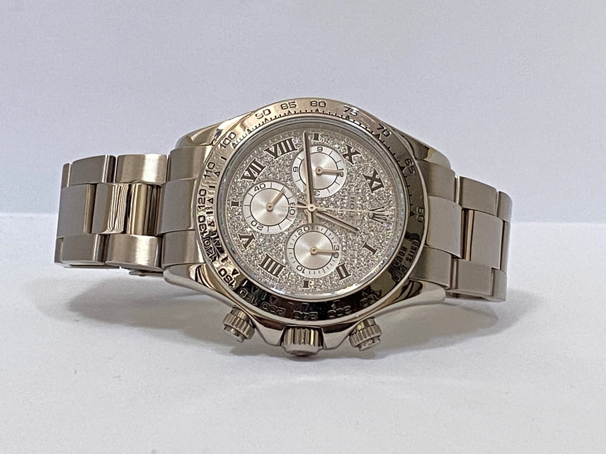 Rolex White Gold Cosmograph Daytona - 2008 - Pave Diamond Roman Dial - 2008 - 116509