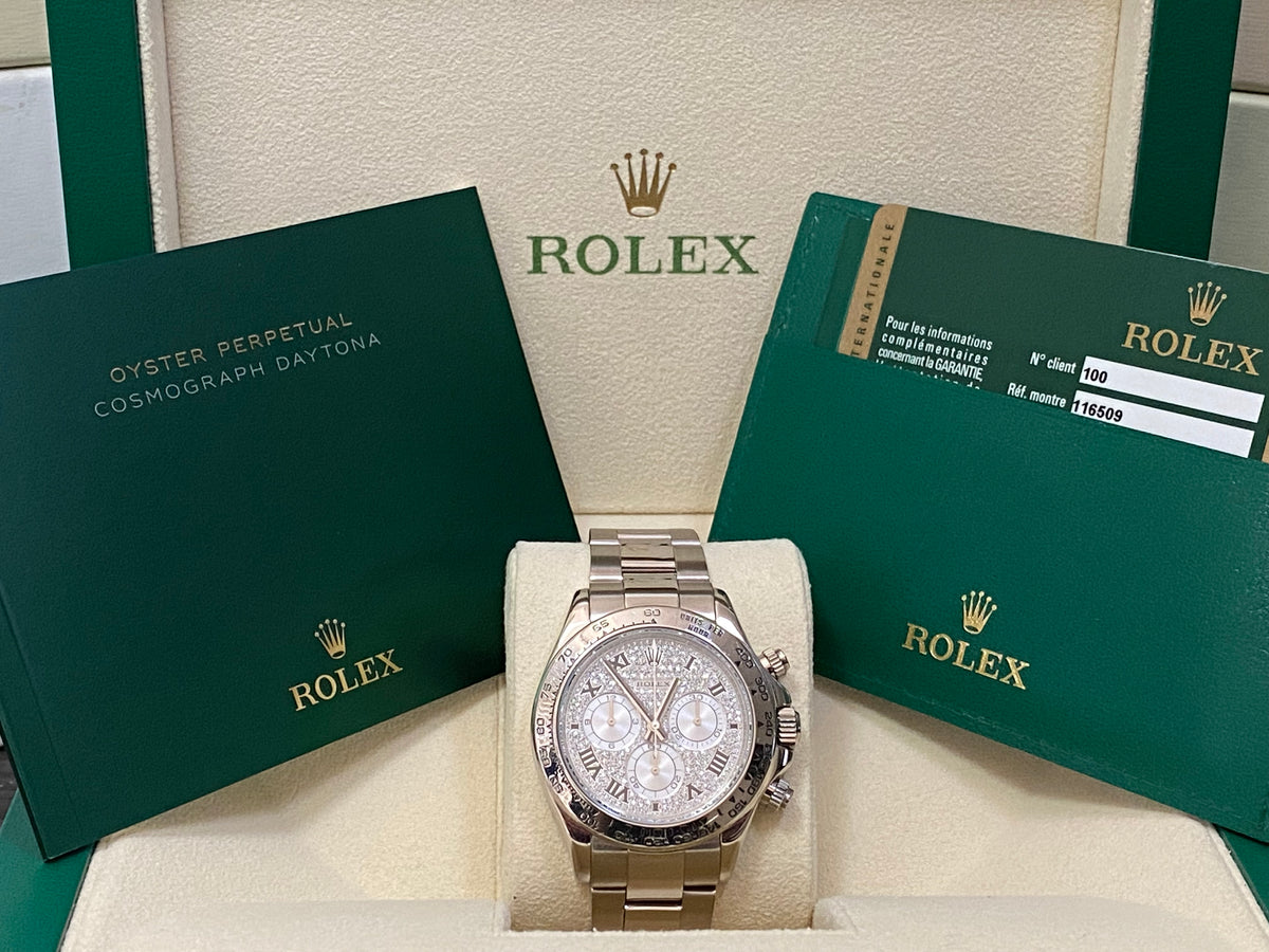 Rolex White Gold Cosmograph Daytona - 2008 - Pave Diamond Roman Dial - 2008 - 116509