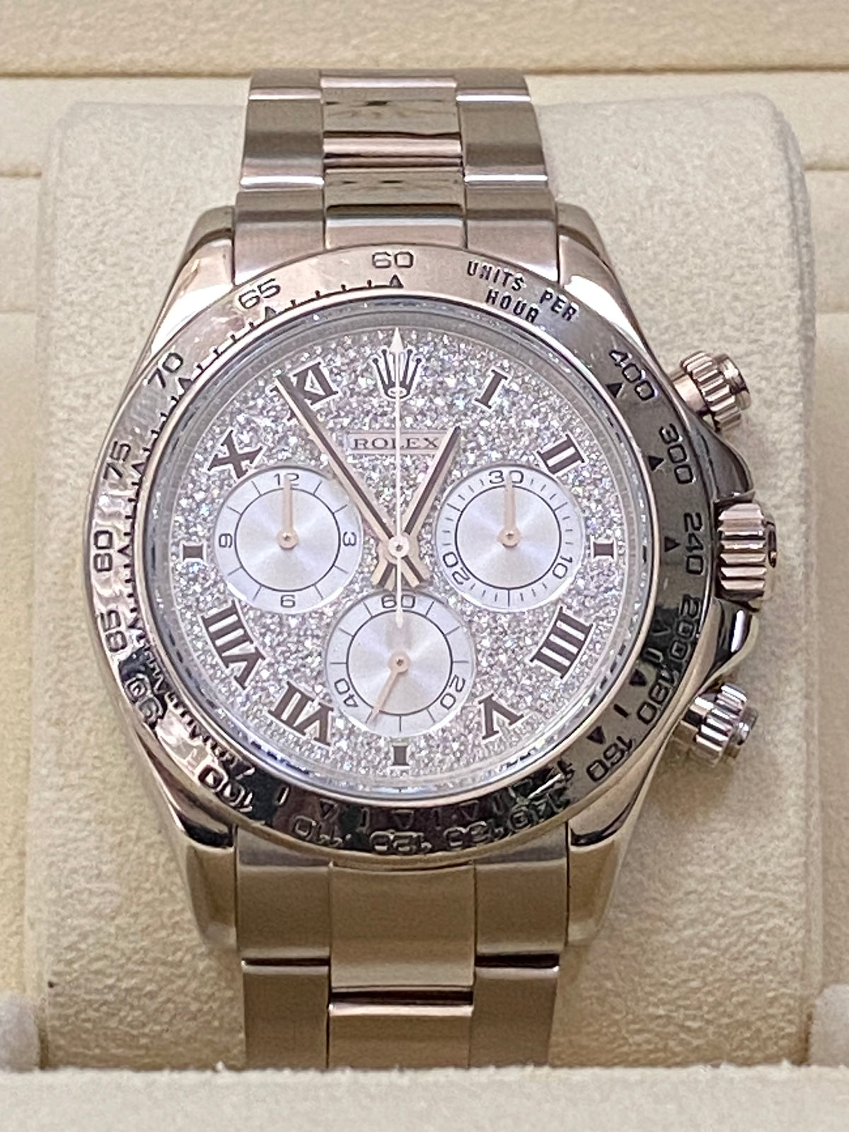 Rolex White Gold Cosmograph Daytona - 2008 - Pave Diamond Roman Dial - 2008 - 116509