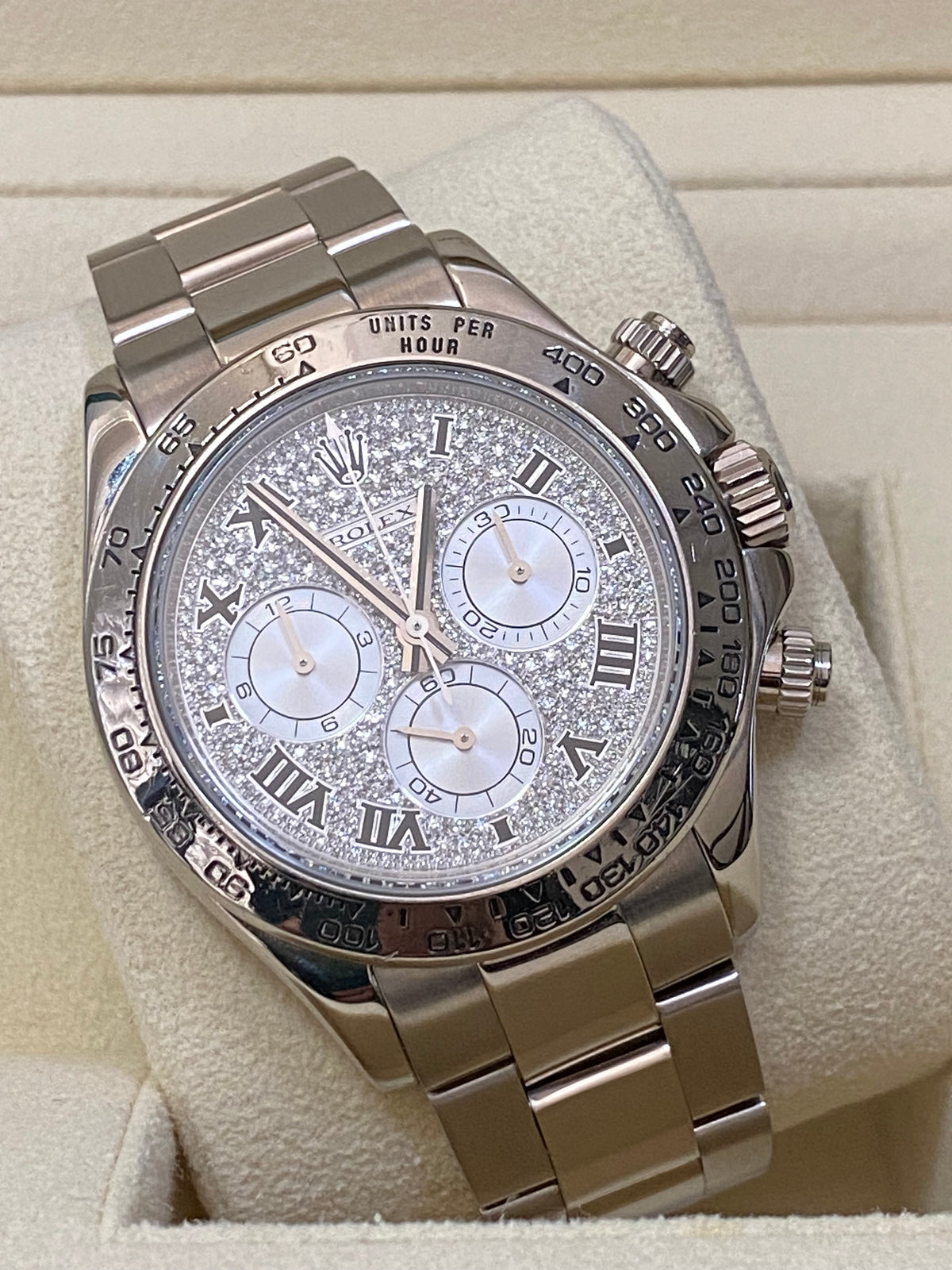 Rolex White Gold Cosmograph Daytona - 2008 - Pave Diamond Roman Dial - 2008 - 116509