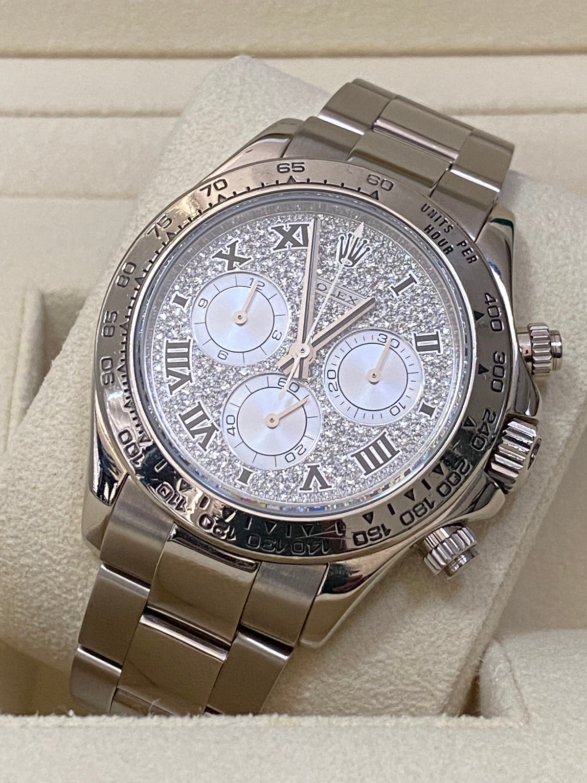 Rolex White Gold Cosmograph Daytona - 2008 - Pave Diamond Roman Dial - 2008 - 116509